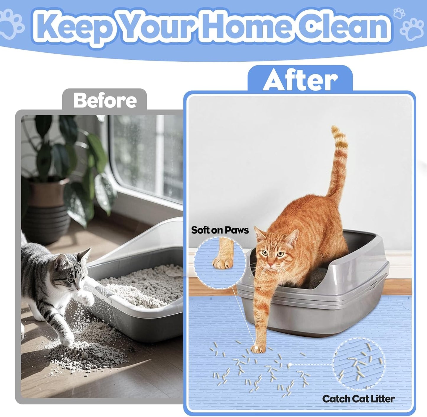 Blue Silicone Stripe Cat Litter Mat