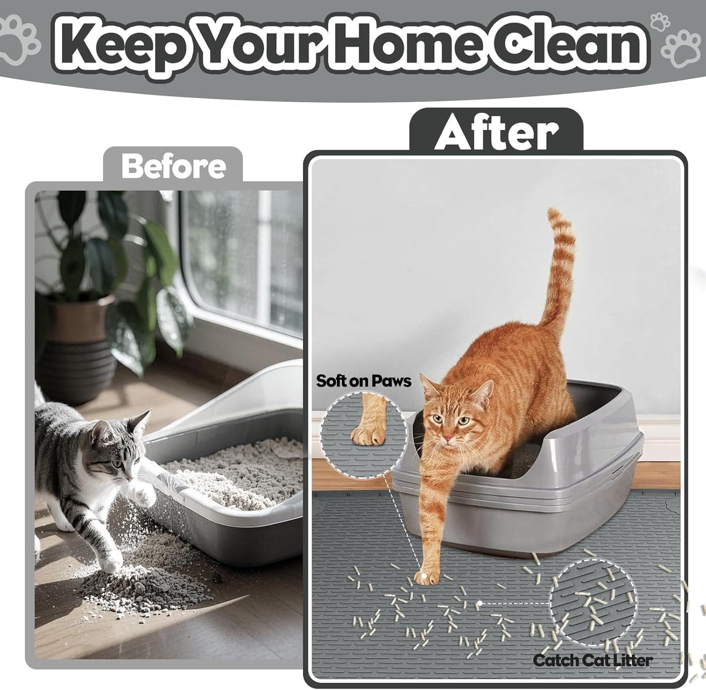 Dark Gray Silicone Stripe Cat Litter Mat