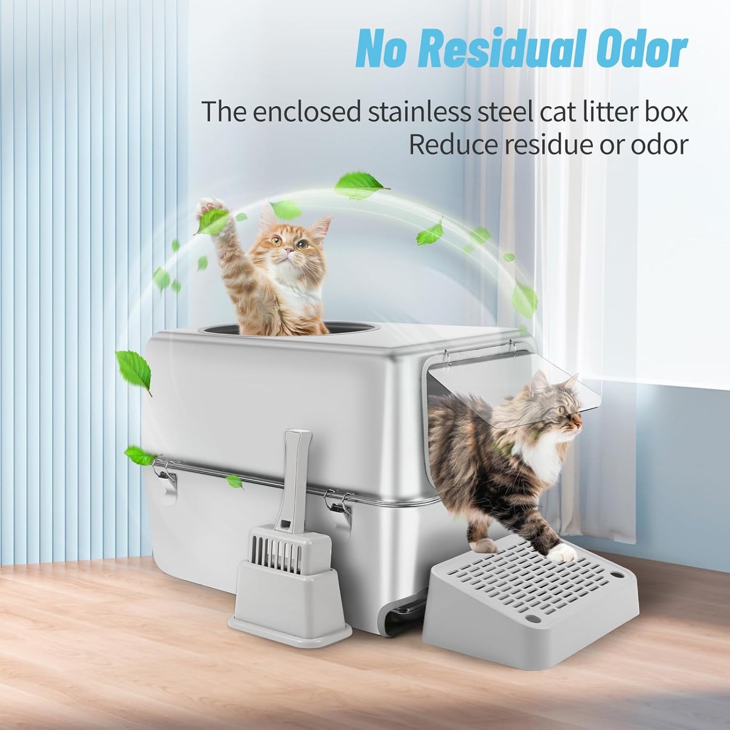 XXL Stainless Steel Litter Box with Pull-Out Drawer