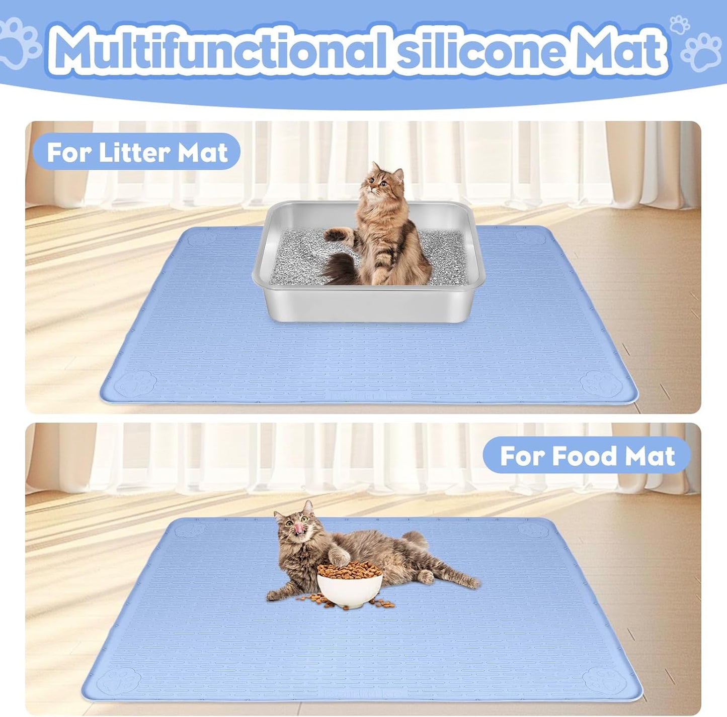 Blue Silicone Stripe Cat Litter Mat
