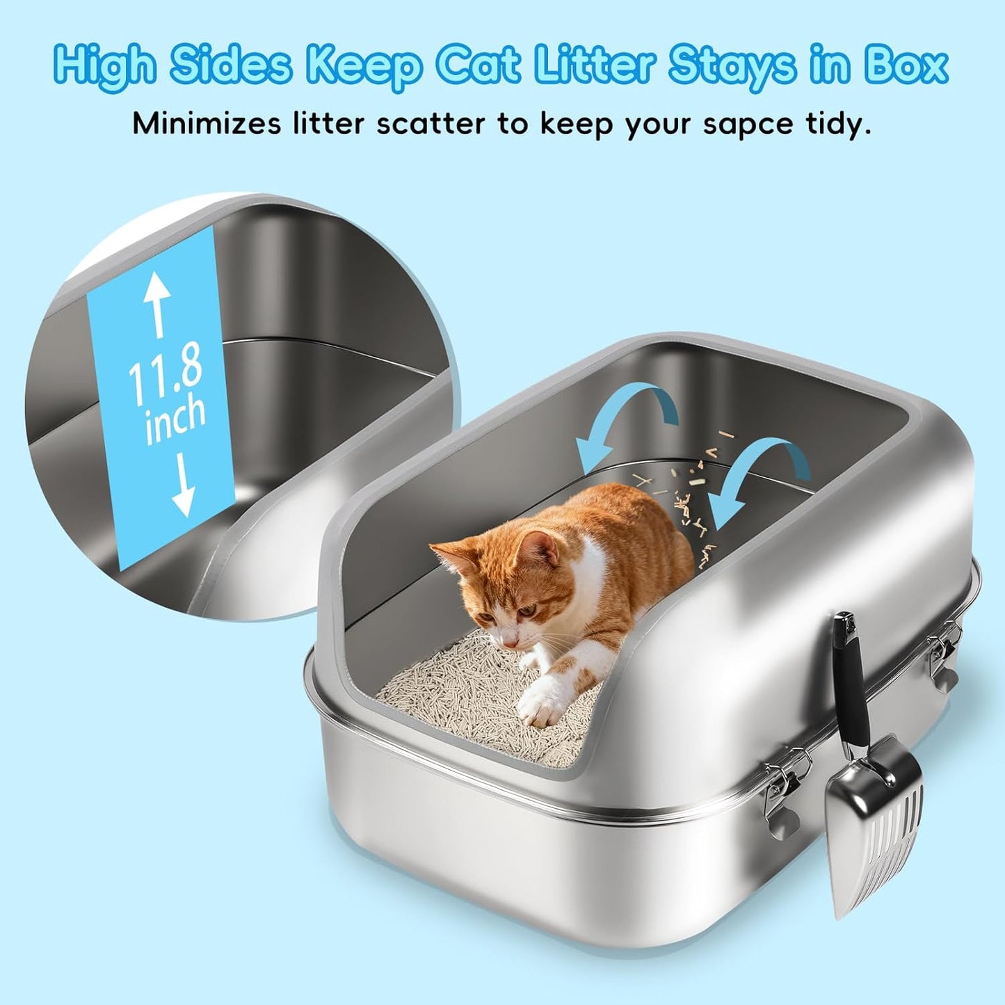 XXL Semi Enclosed Removable Stainless Steel Cat Litter Box