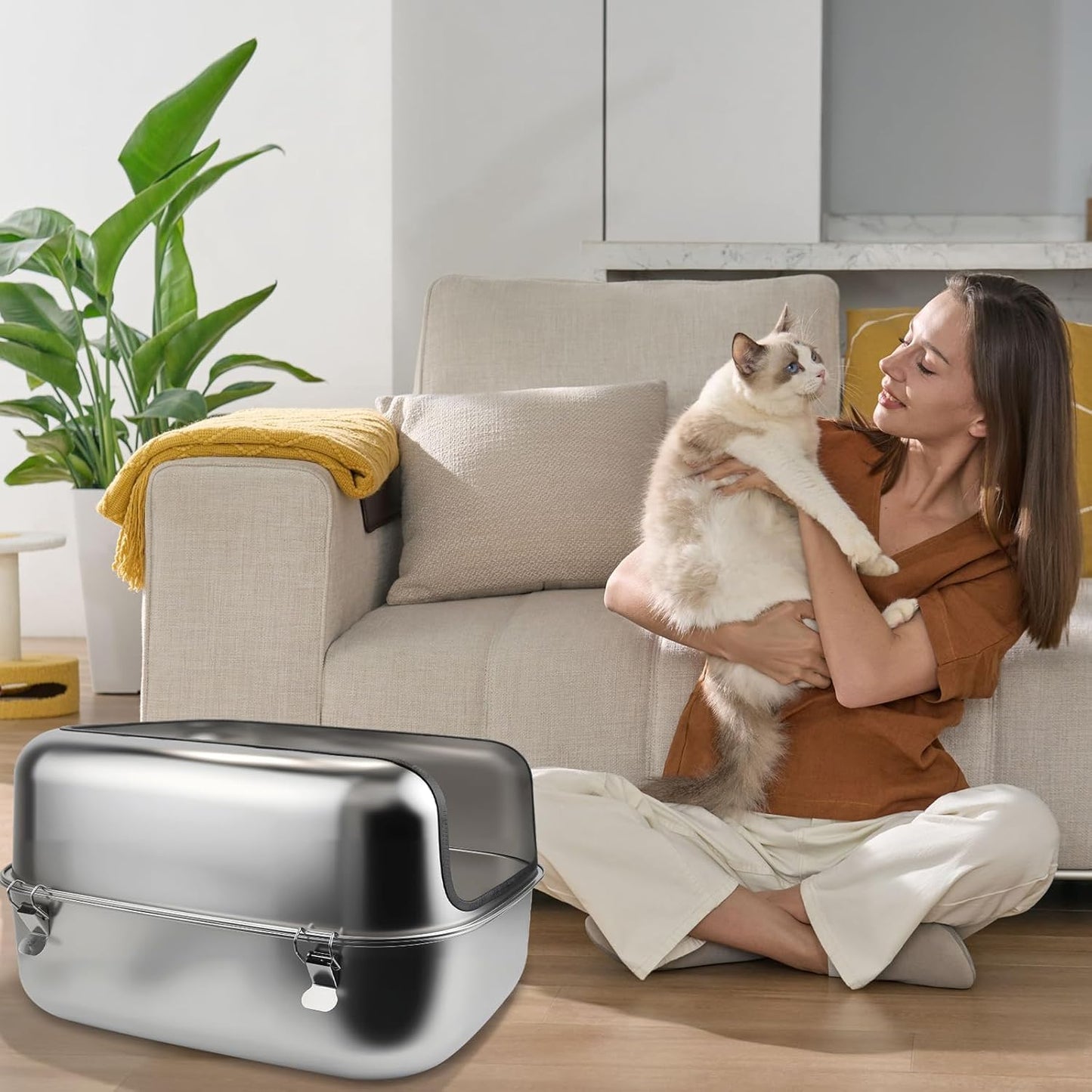 XXL Semi Enclosed Removable Stainless Steel Cat Litter Box