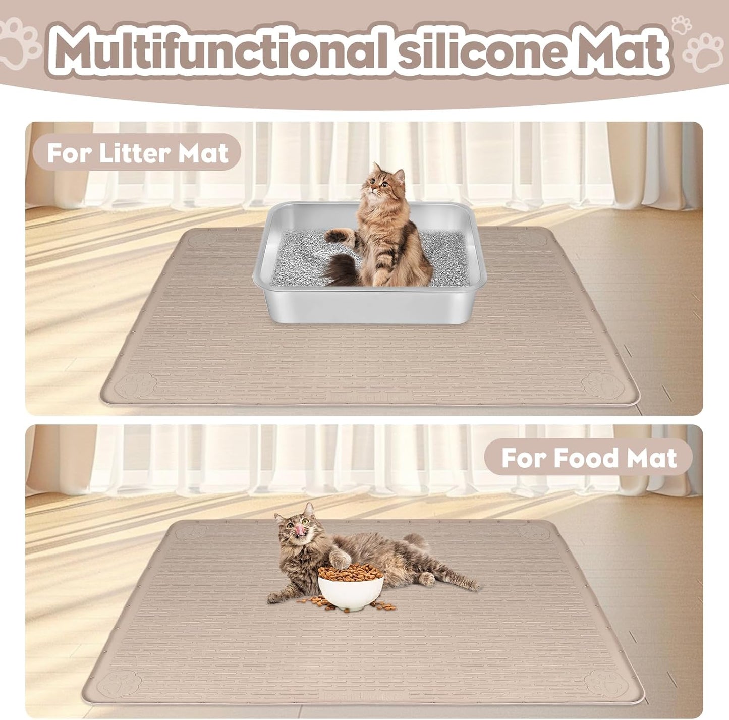 Khaki Silicone Stripe Cat Litter Mat