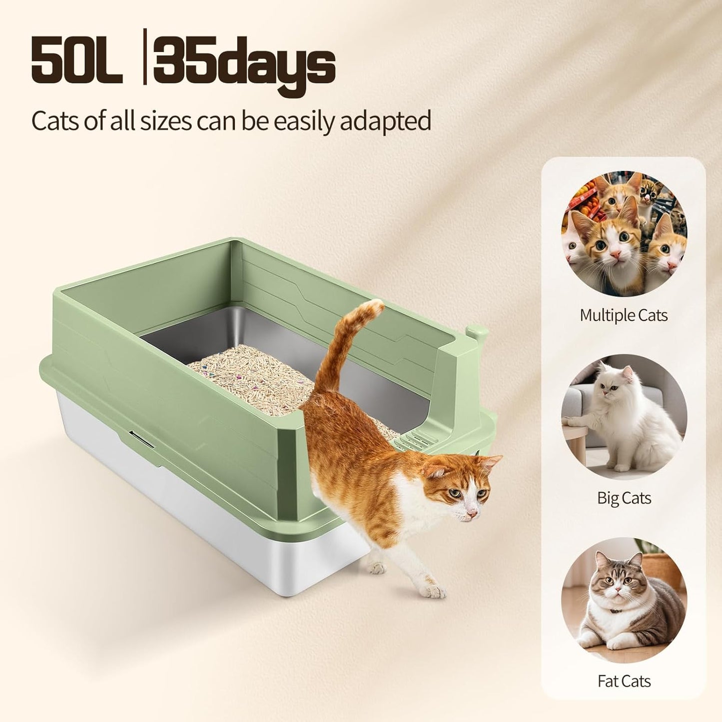 XXXL Green Stainless Steel Litter Box