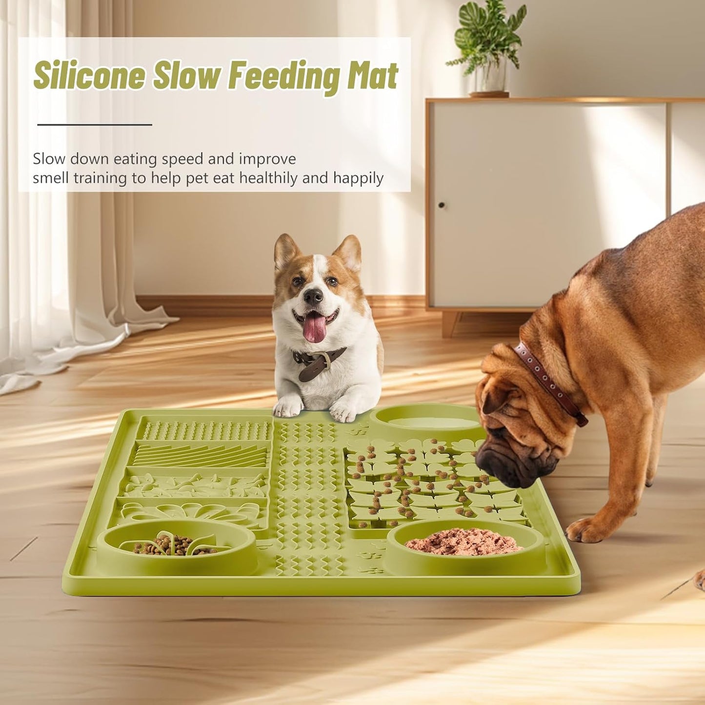 Green Silicone Snuffle Mat Dog Lick Mat with Suction Cups