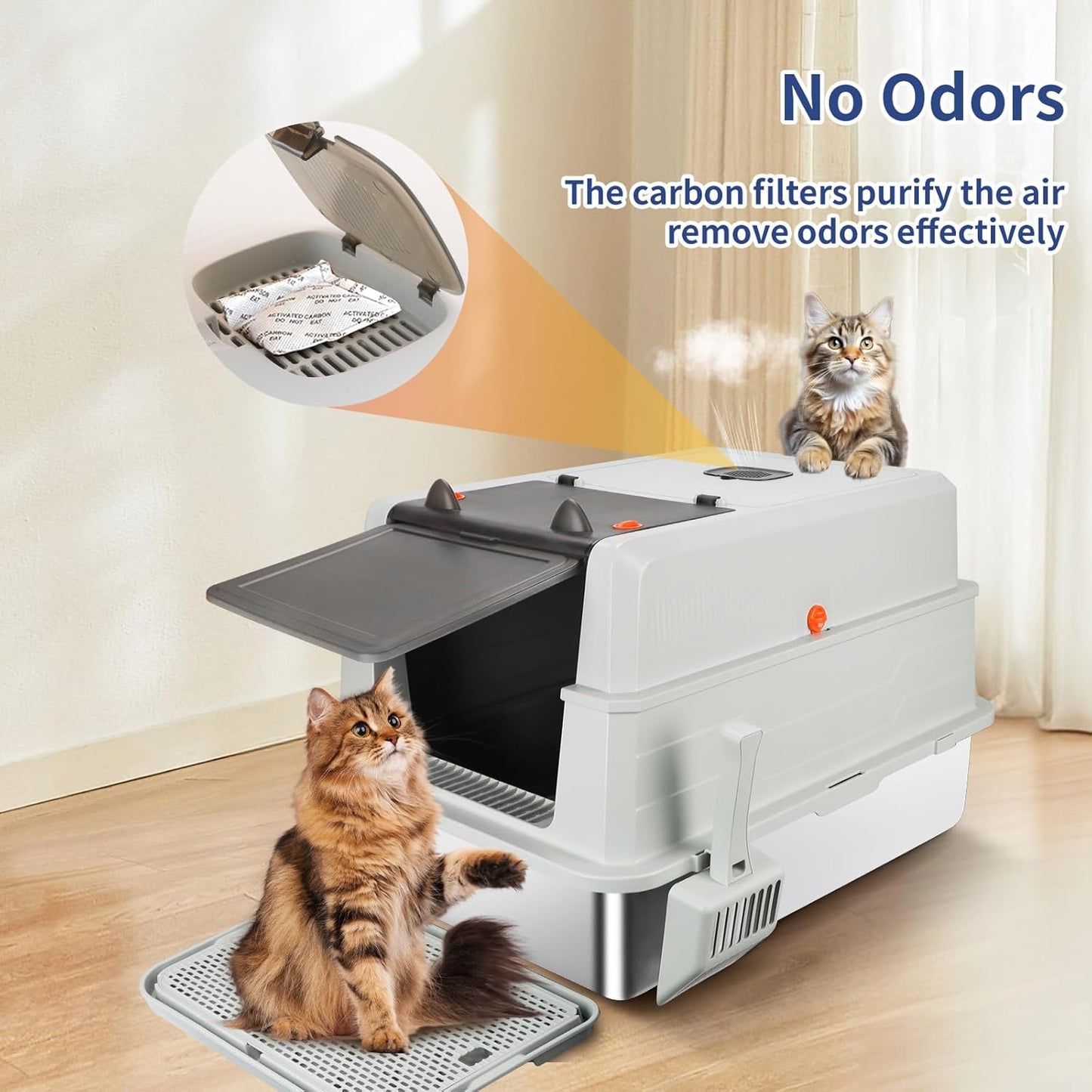 XXXL Extra Large Light Gray Stainless Steel Litter Box with Lid
