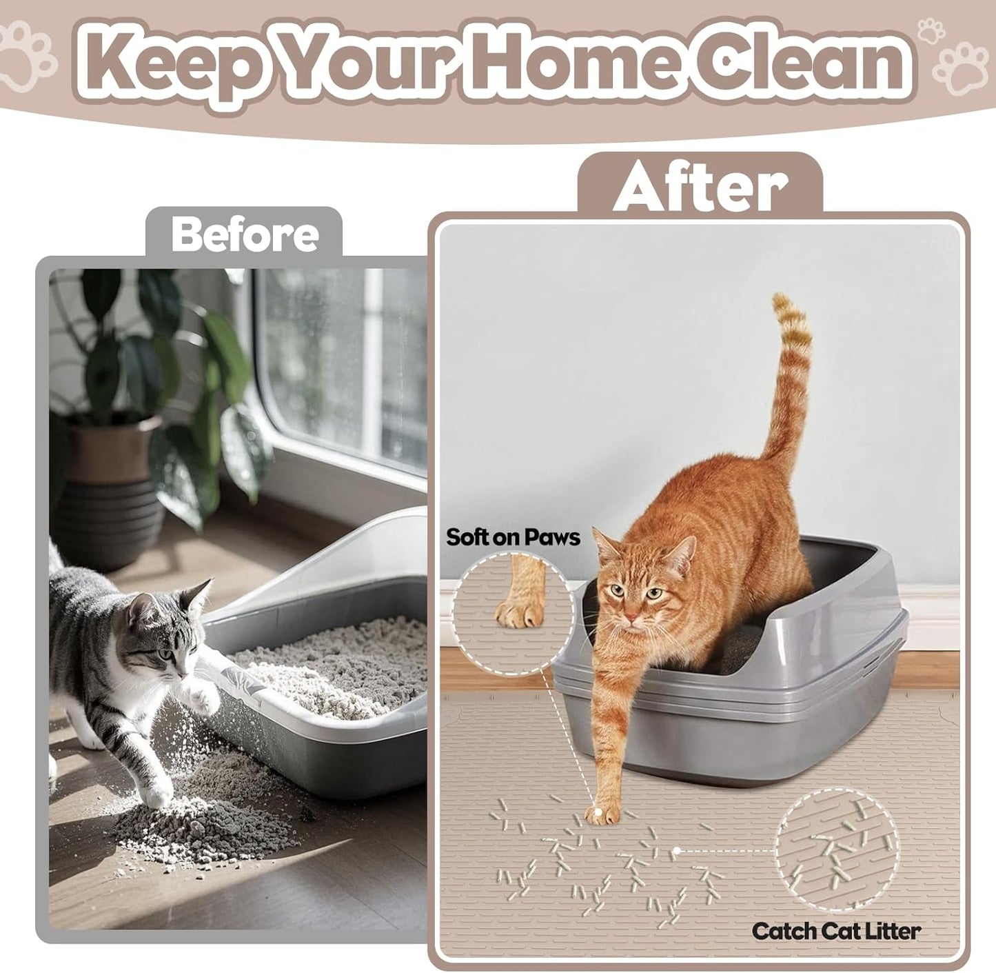 Khaki Silicone Stripe Cat Litter Mat