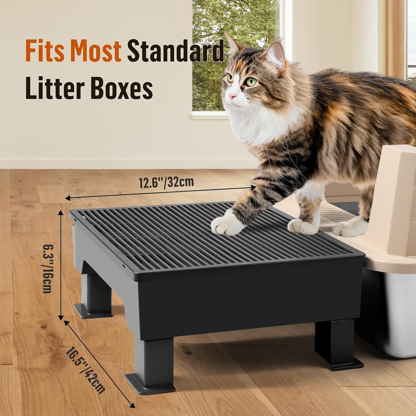Black Adjustable Cat Litter Box Step Ramp with Removable feet