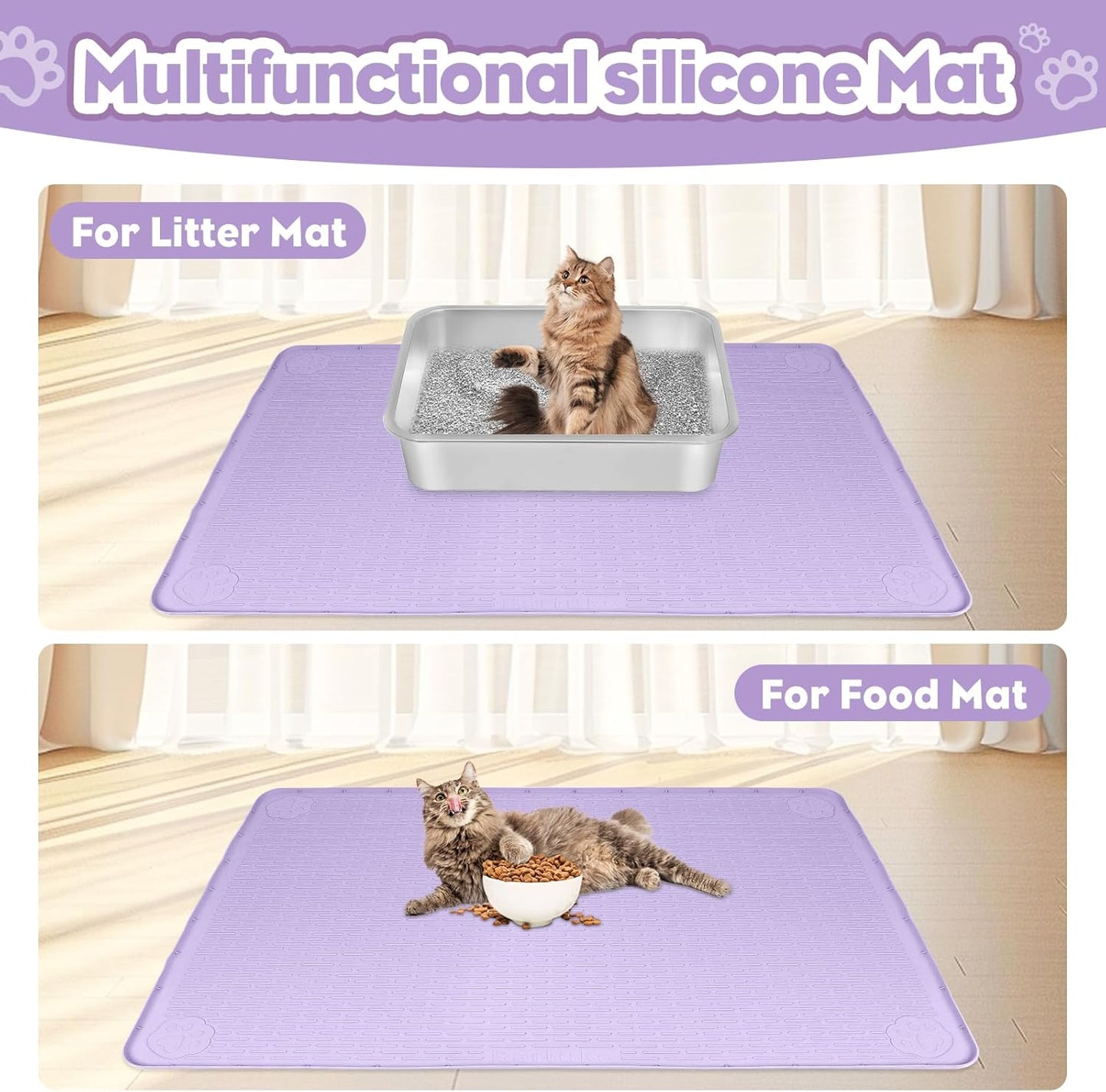 Purple Silicone Stripe Cat Litter Mat