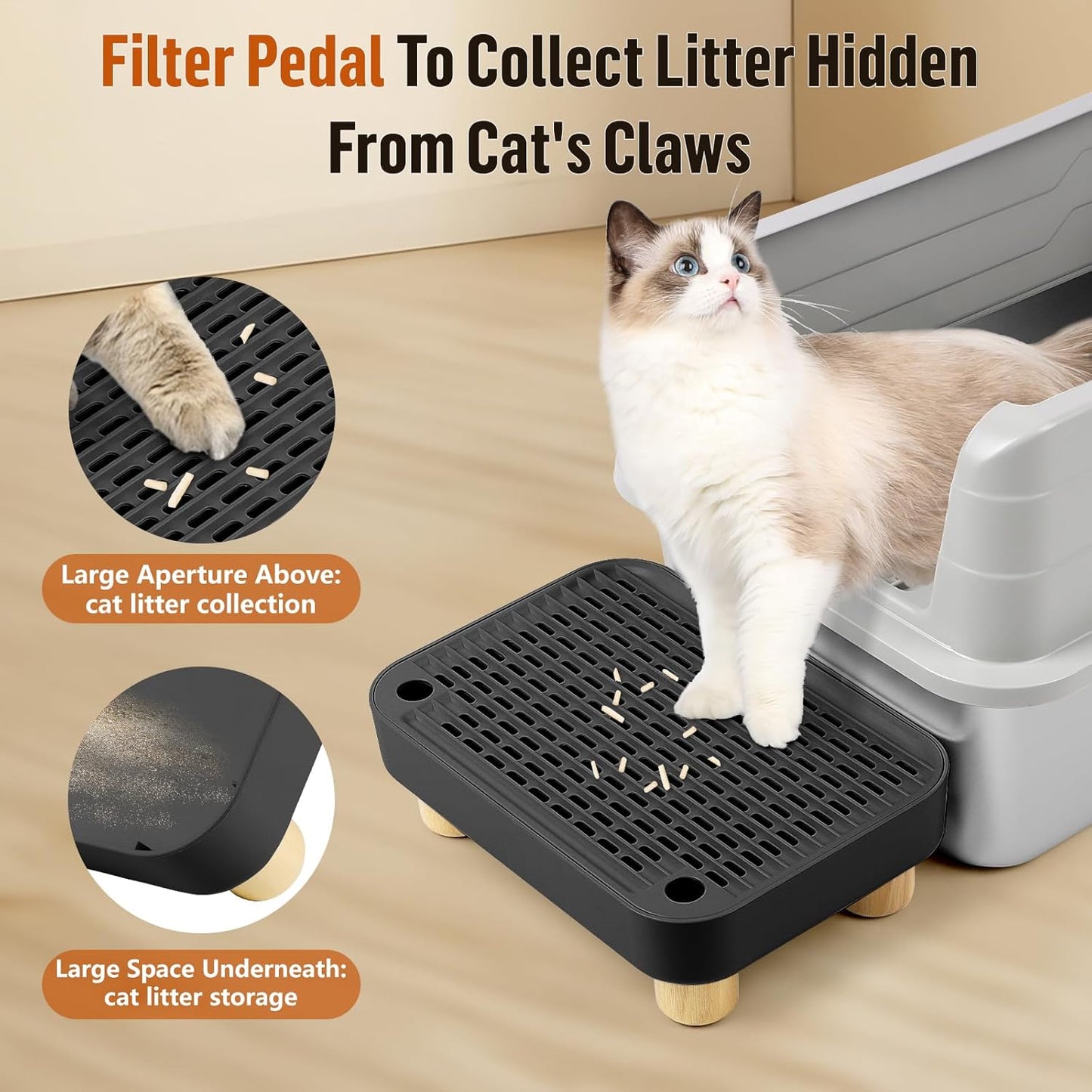 Black Litter Box Step with Wooden Base