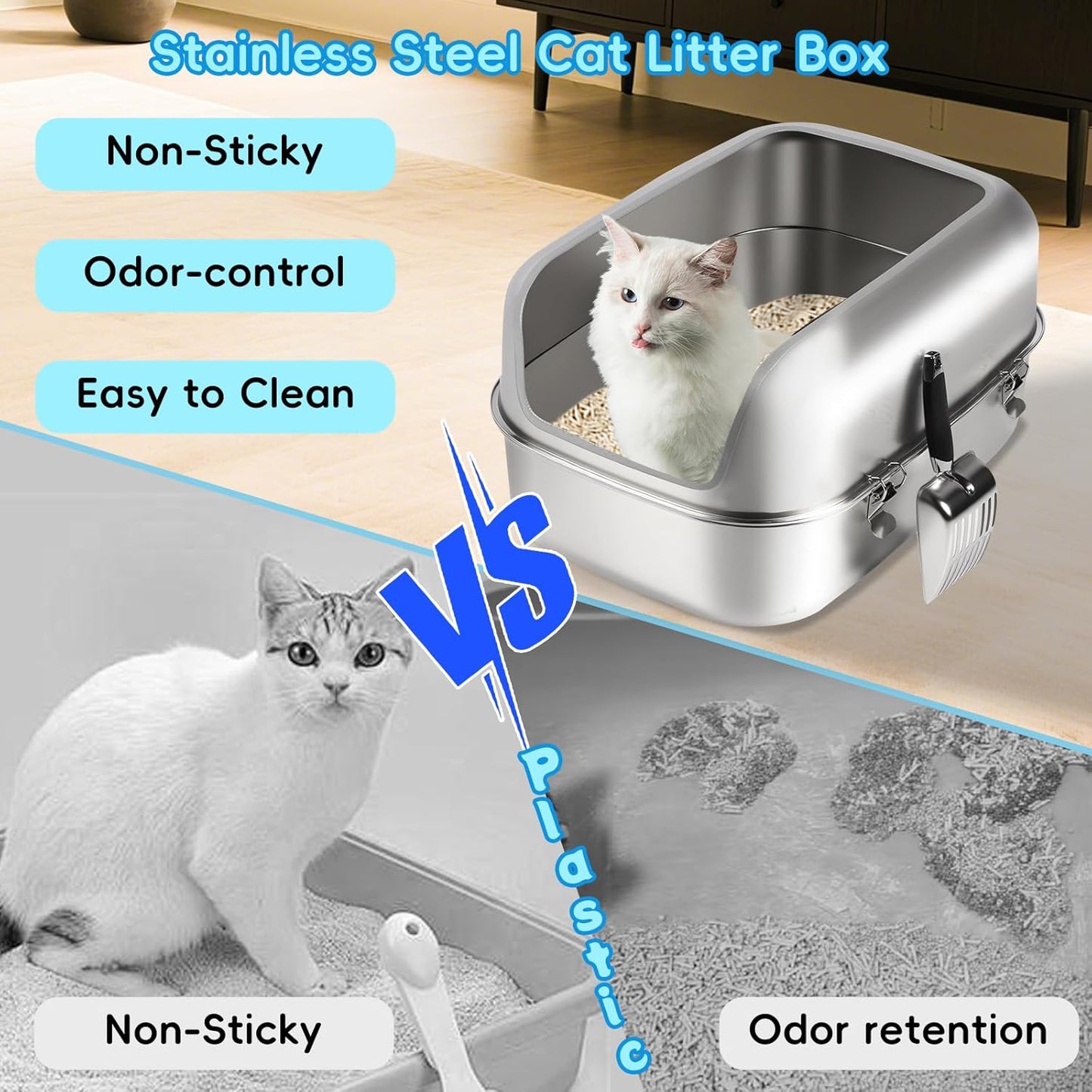 XXL Semi Enclosed Removable Stainless Steel Cat Litter Box