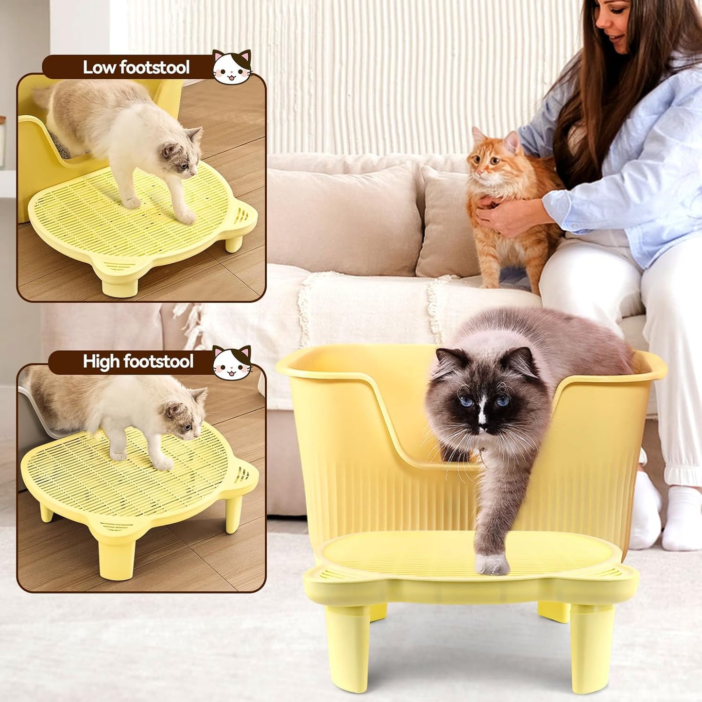 Yellow Adjustable Cat Ramp Litter Box Step