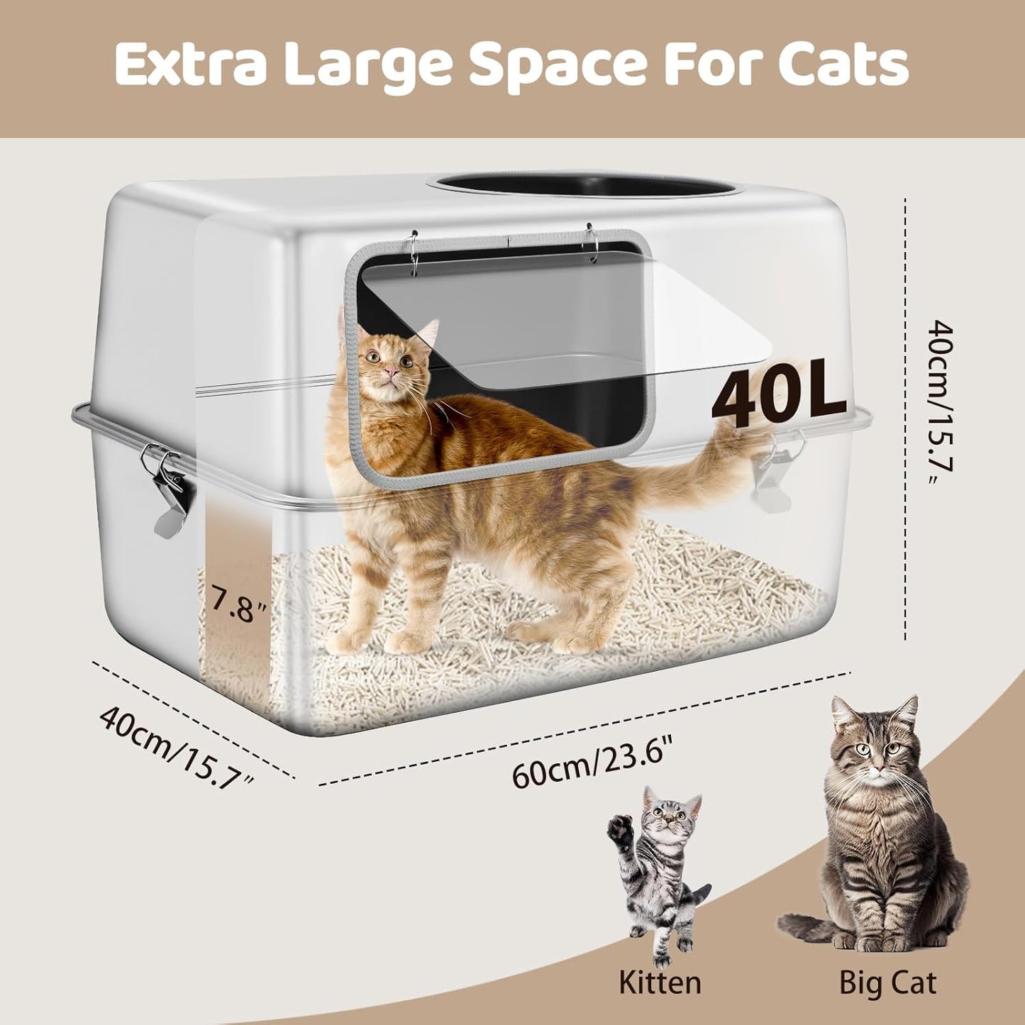 XXL Enclosed Metal Stainless Steel Litter Box