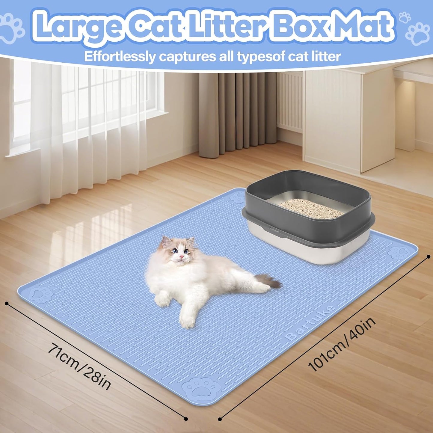 Blue Silicone Stripe Cat Litter Mat