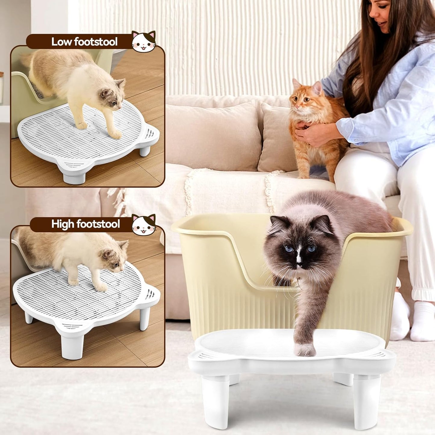 White Adjustable Cat Ramp Litter Box Step