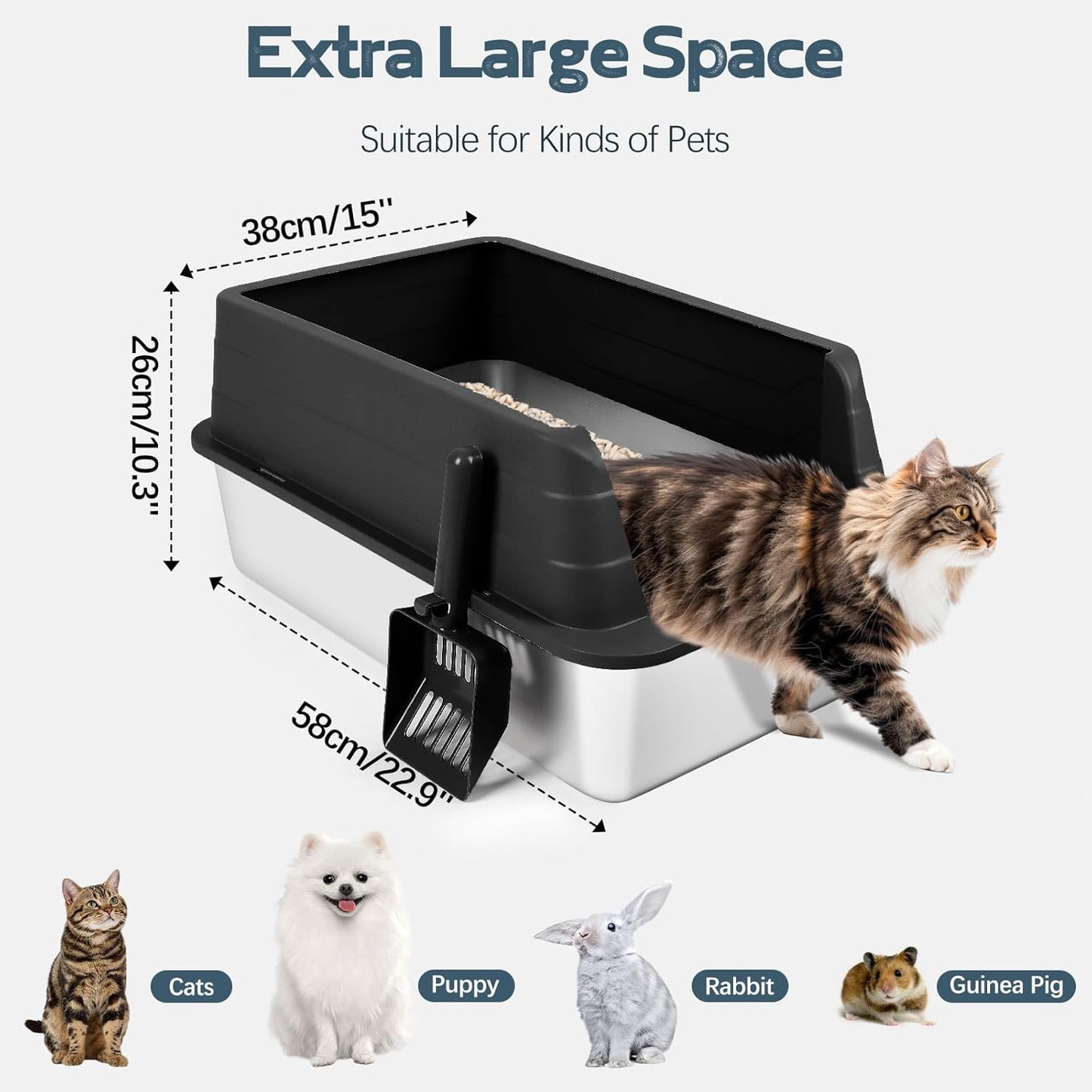XL 2 Pack Black Stainless Steel Litter Box