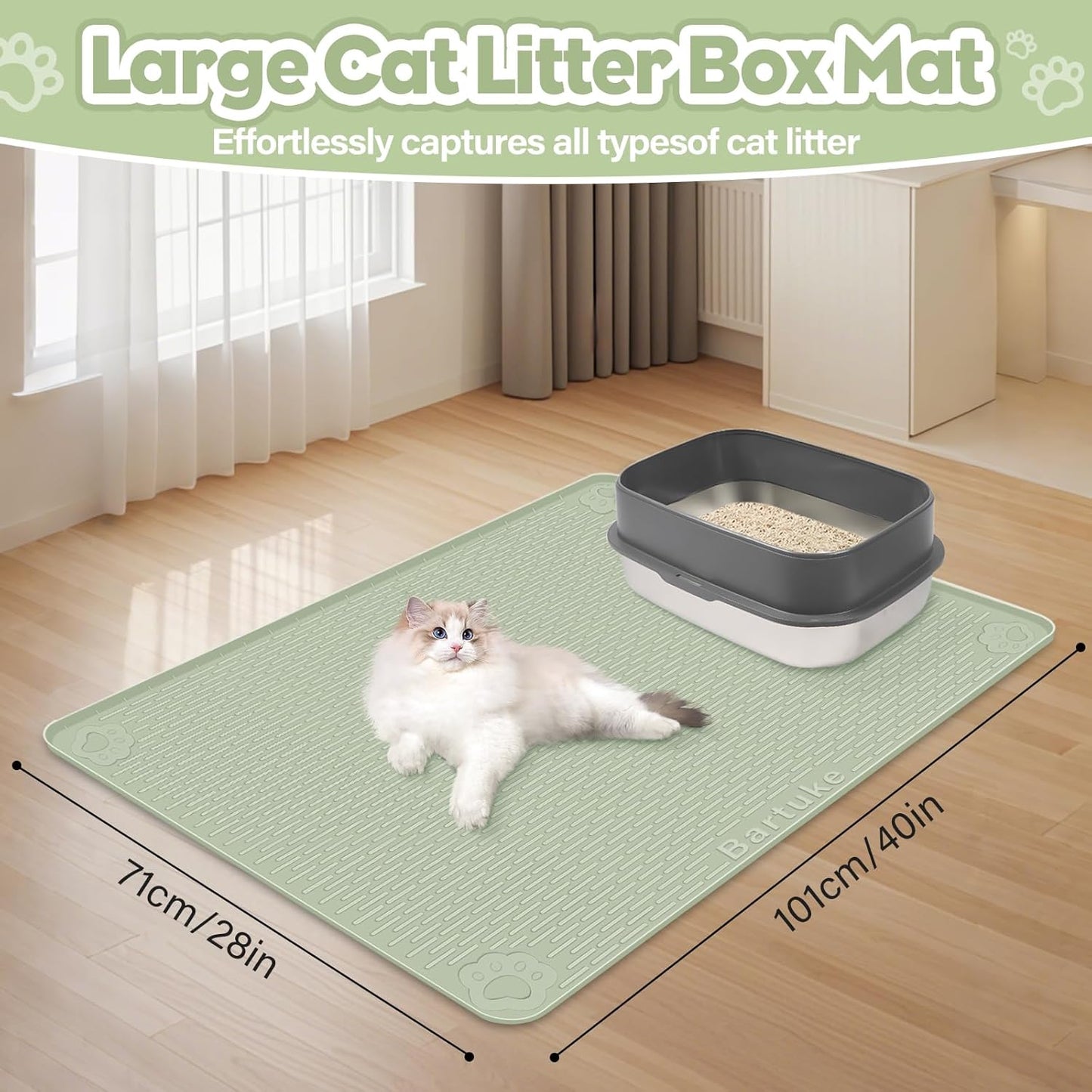 Green Silicone Stripe Cat Litter Mat