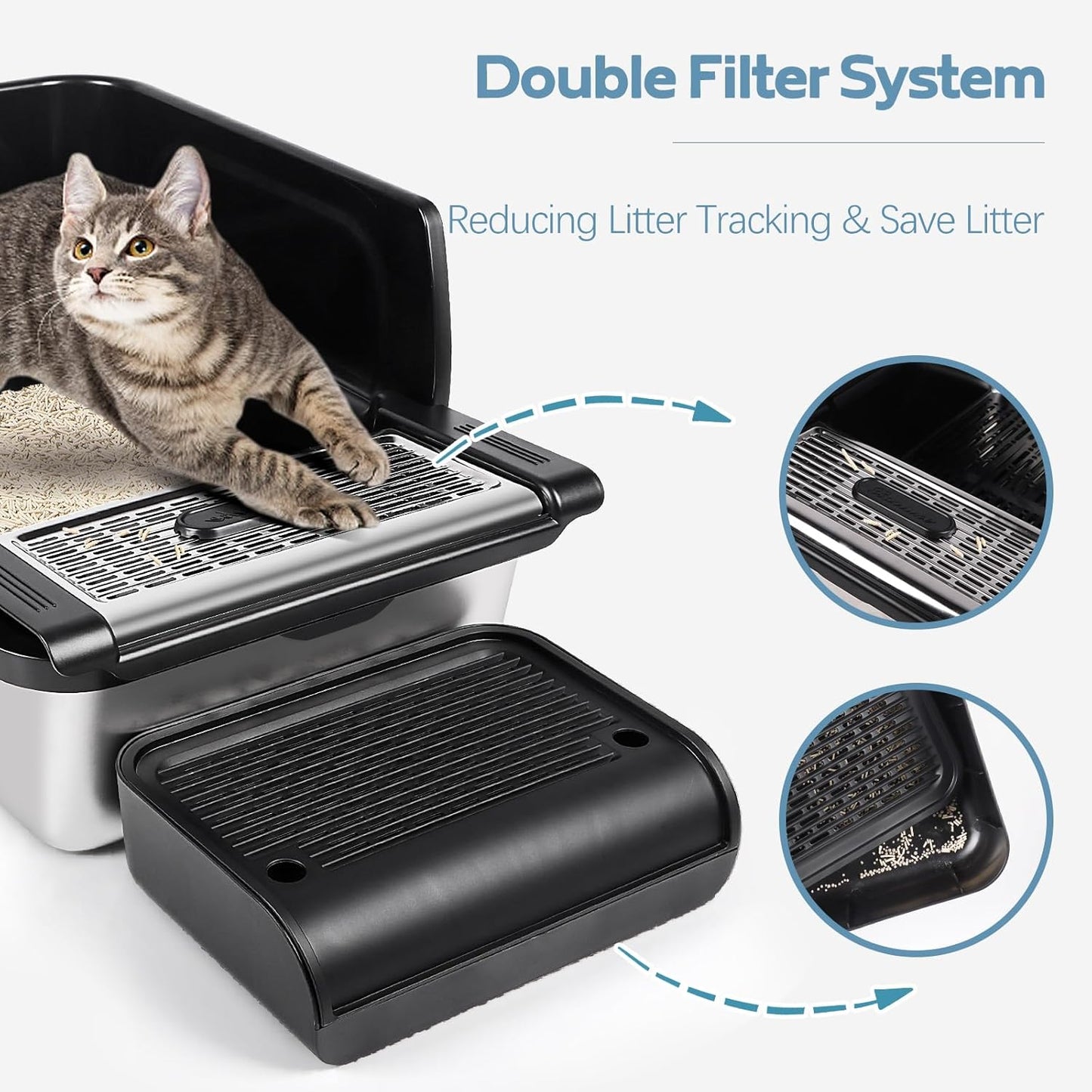 XXL Black Stainless Steel Litter Box