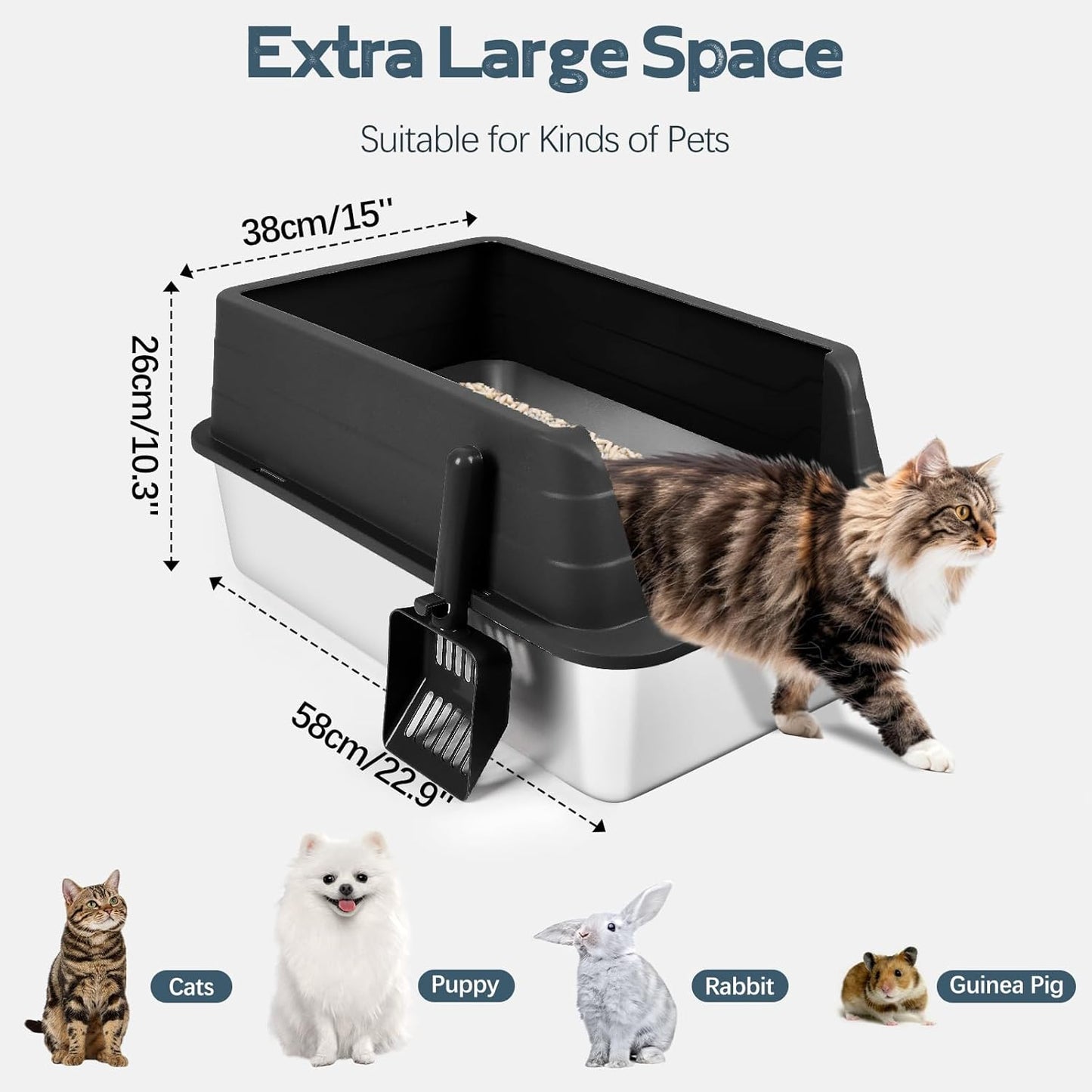 XL 3 Pack Black Stainless Steel Litter Box