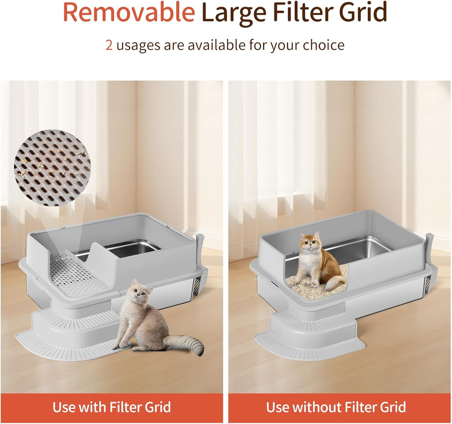 XXXL Light Gray Fully Enclosed Stainless Steel Litter Box with Step