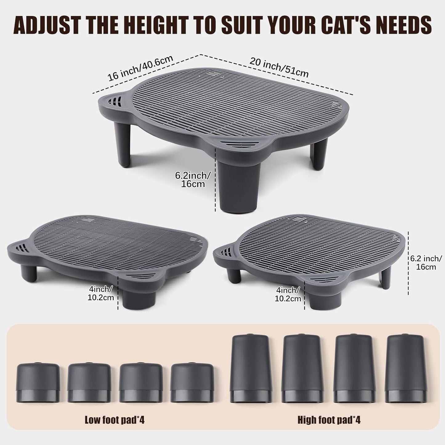 Dark Gray Adjustable Cat Ramp Litter Box Step