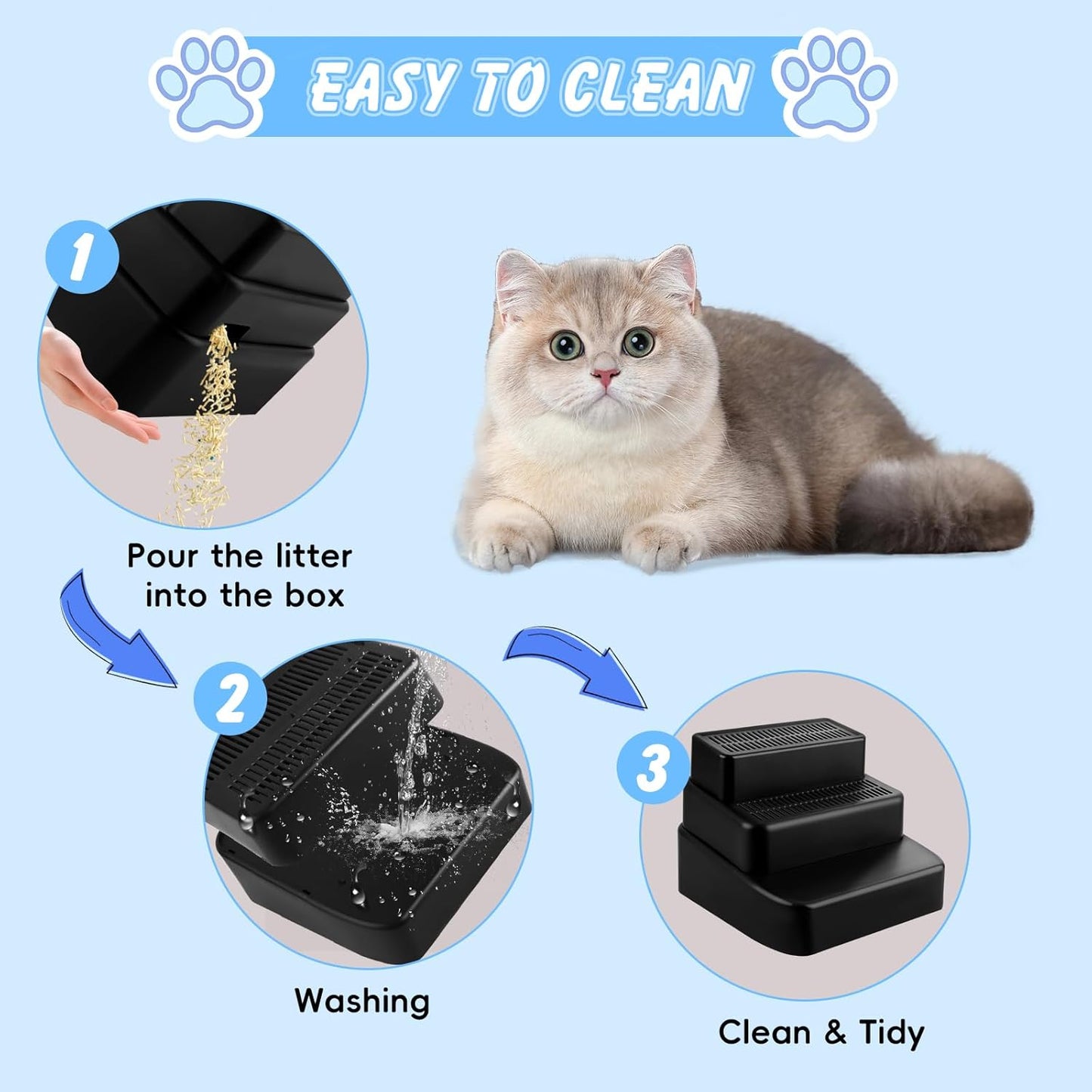 Black Adjustable 3 Steps Litter Box Ramp Step