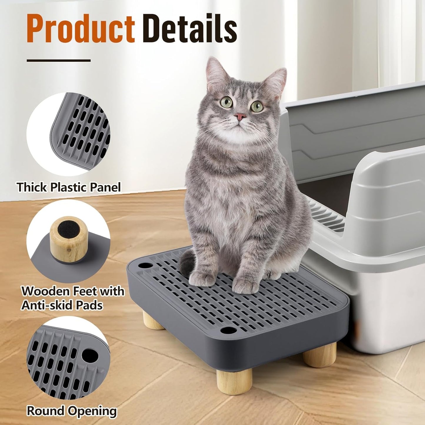 Dark Gray Litter Box Step with Wooden Base