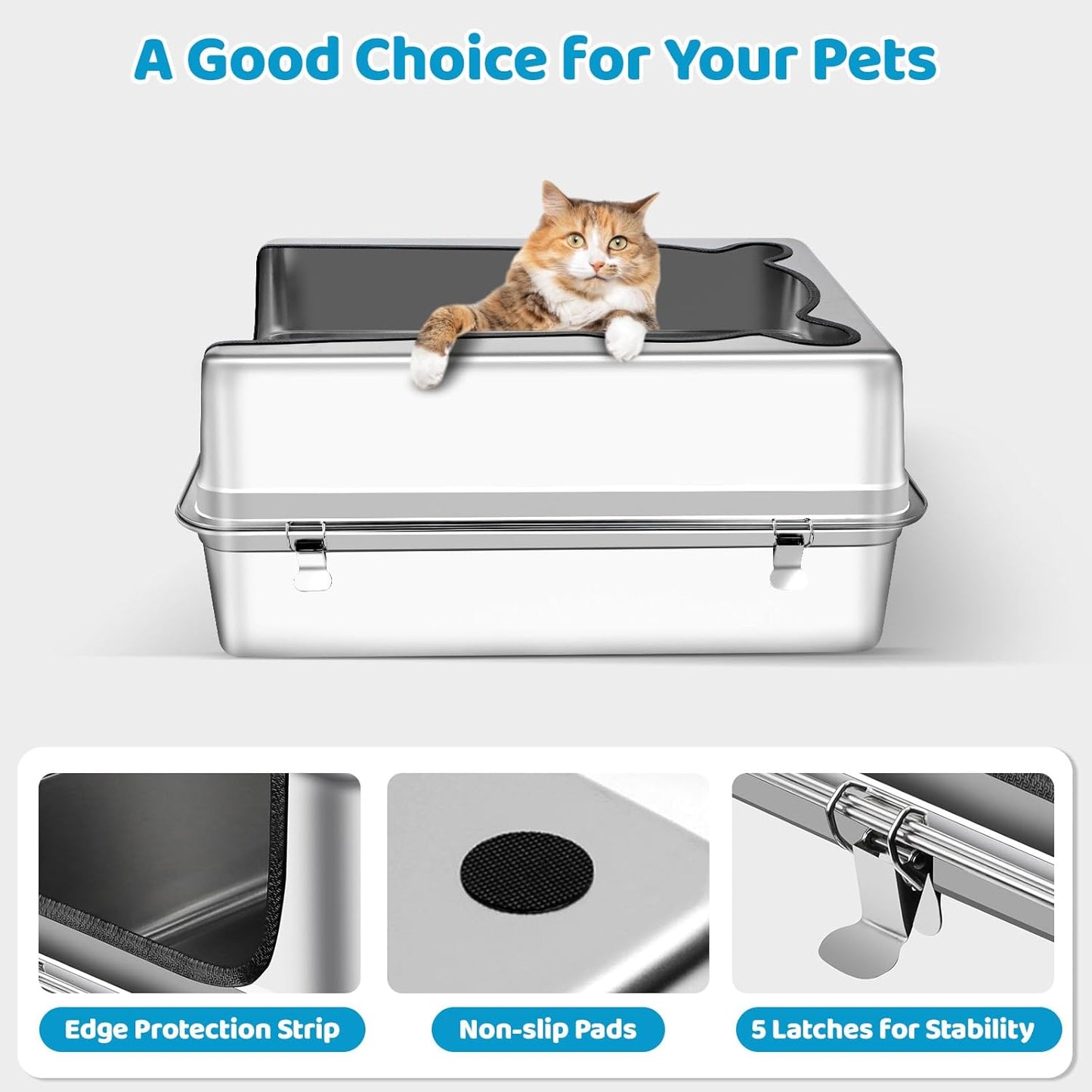 XXXL Sliver Gray Extra Large Stainless Steel Cat Litter Box