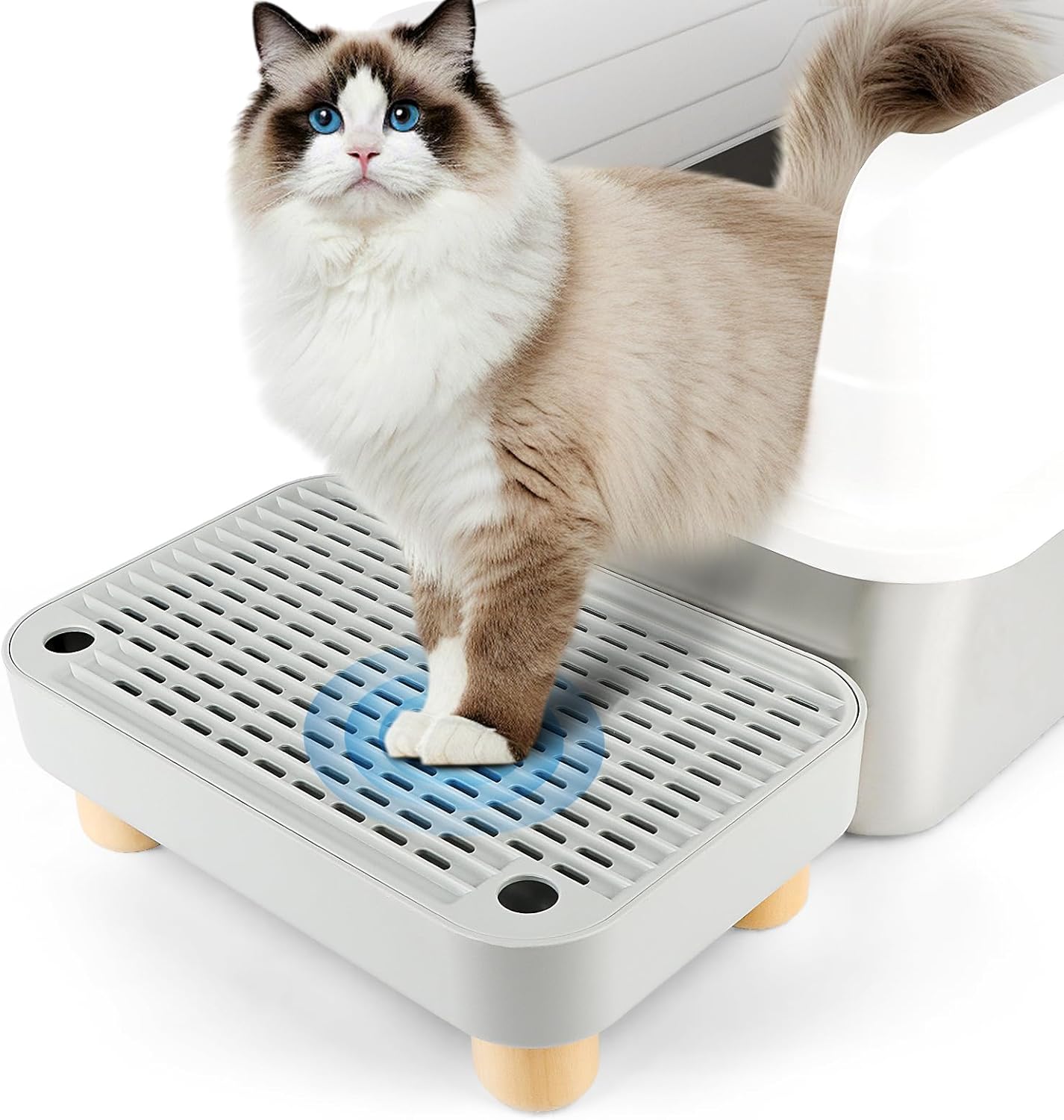 Light Gray Litter Box Step with Wooden Base