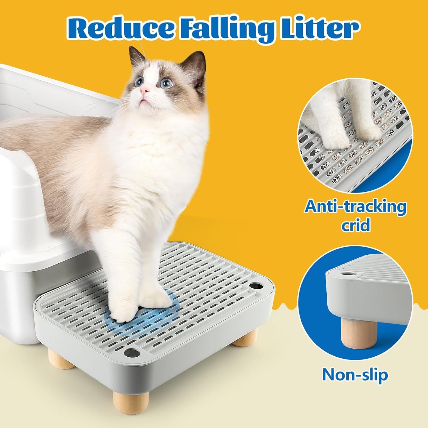Light Gray Litter Box Step with Wooden Base