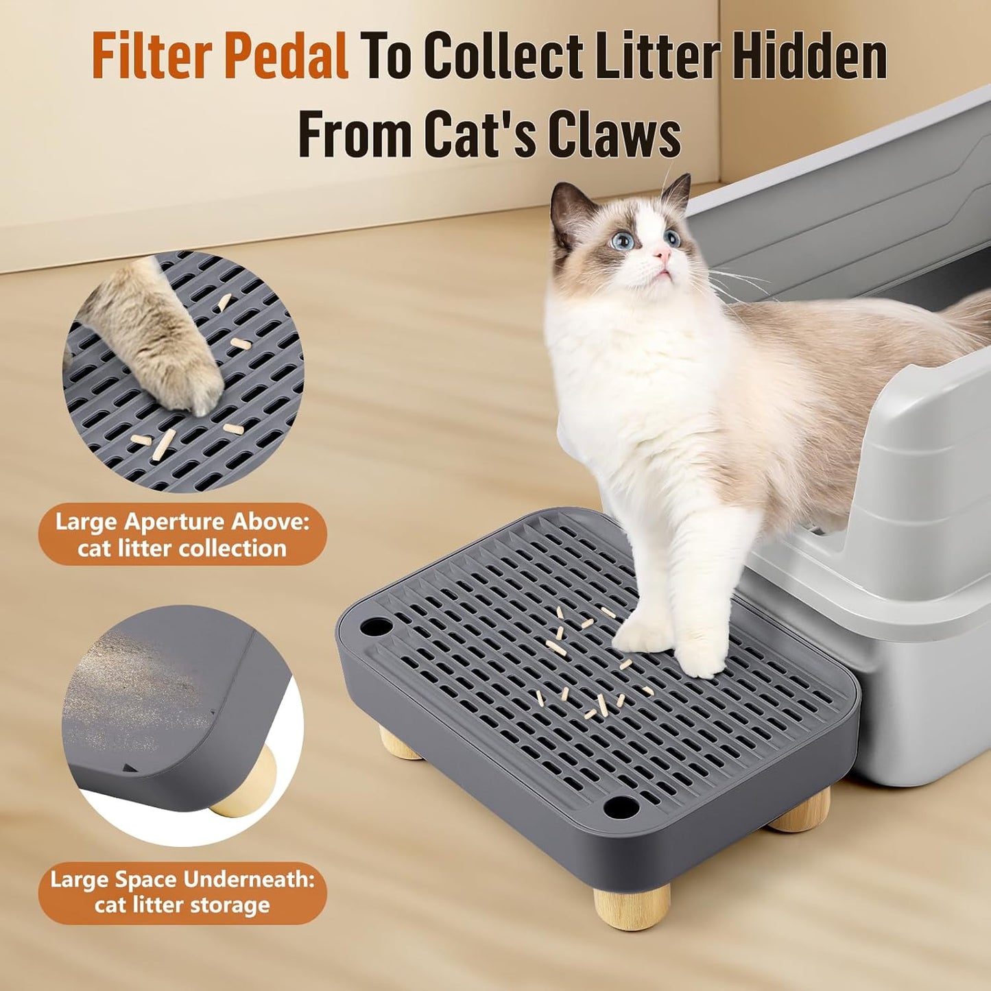Dark Gray Litter Box Step with Wooden Base