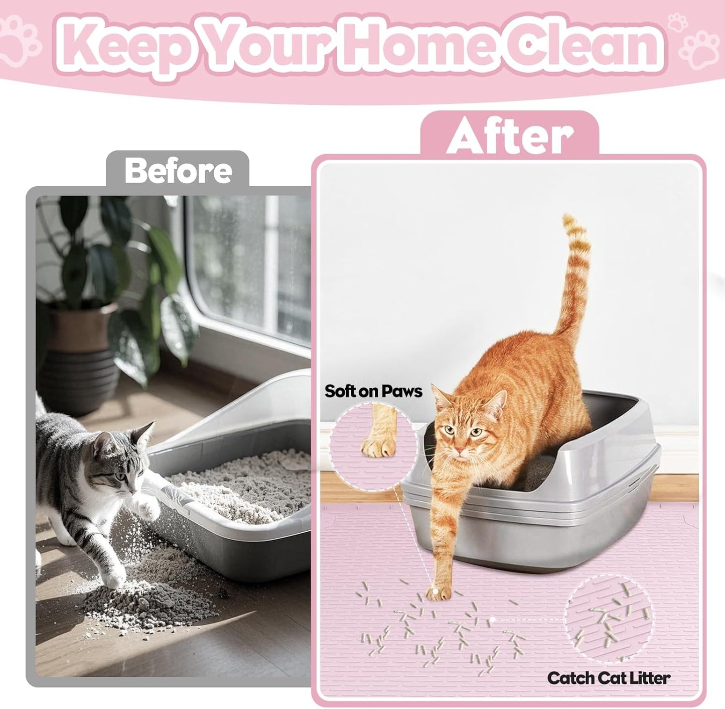 Pink Silicone Stripe Cat Litter Mat