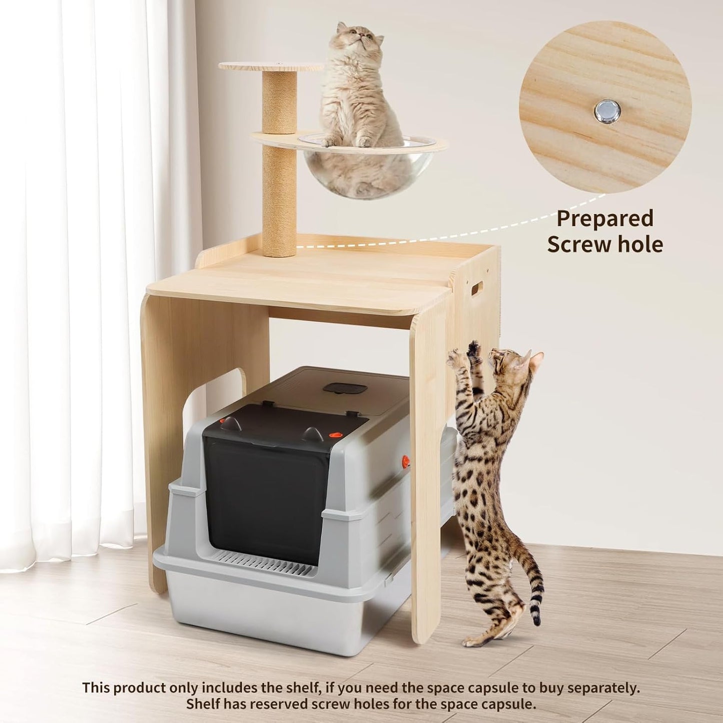 Wooden Cat Litter Box Enclosure Shelf