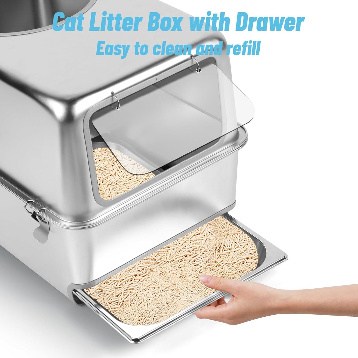 XXL Stainless Steel Litter Box with Pull-Out Drawer