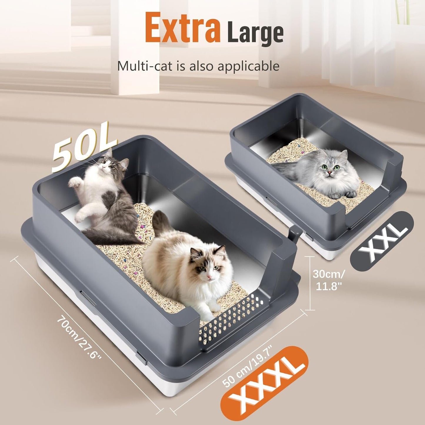 XXXL Dark Gray Stainless Steel Litter Box