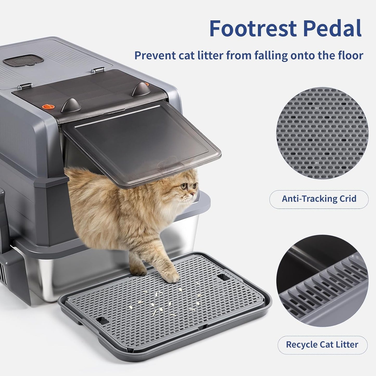 XXXL Extra Large Black Fully enclosed Stainless Steel Litter Box with Lid