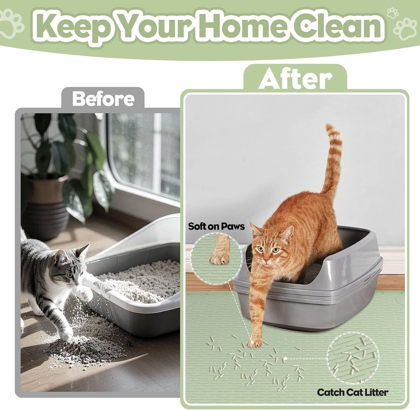 Green Silicone Stripe Cat Litter Mat