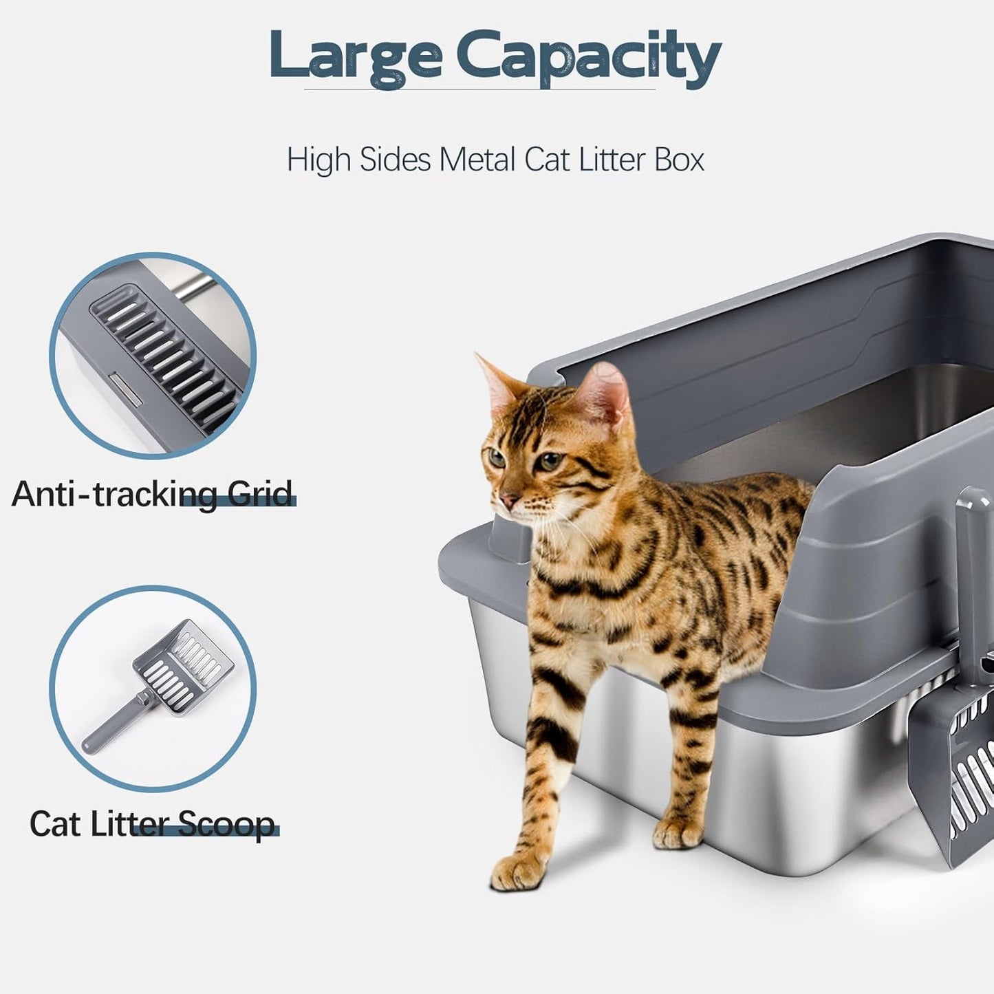 XL 3 Pack Dark Gray Stainless Steel Litter Box