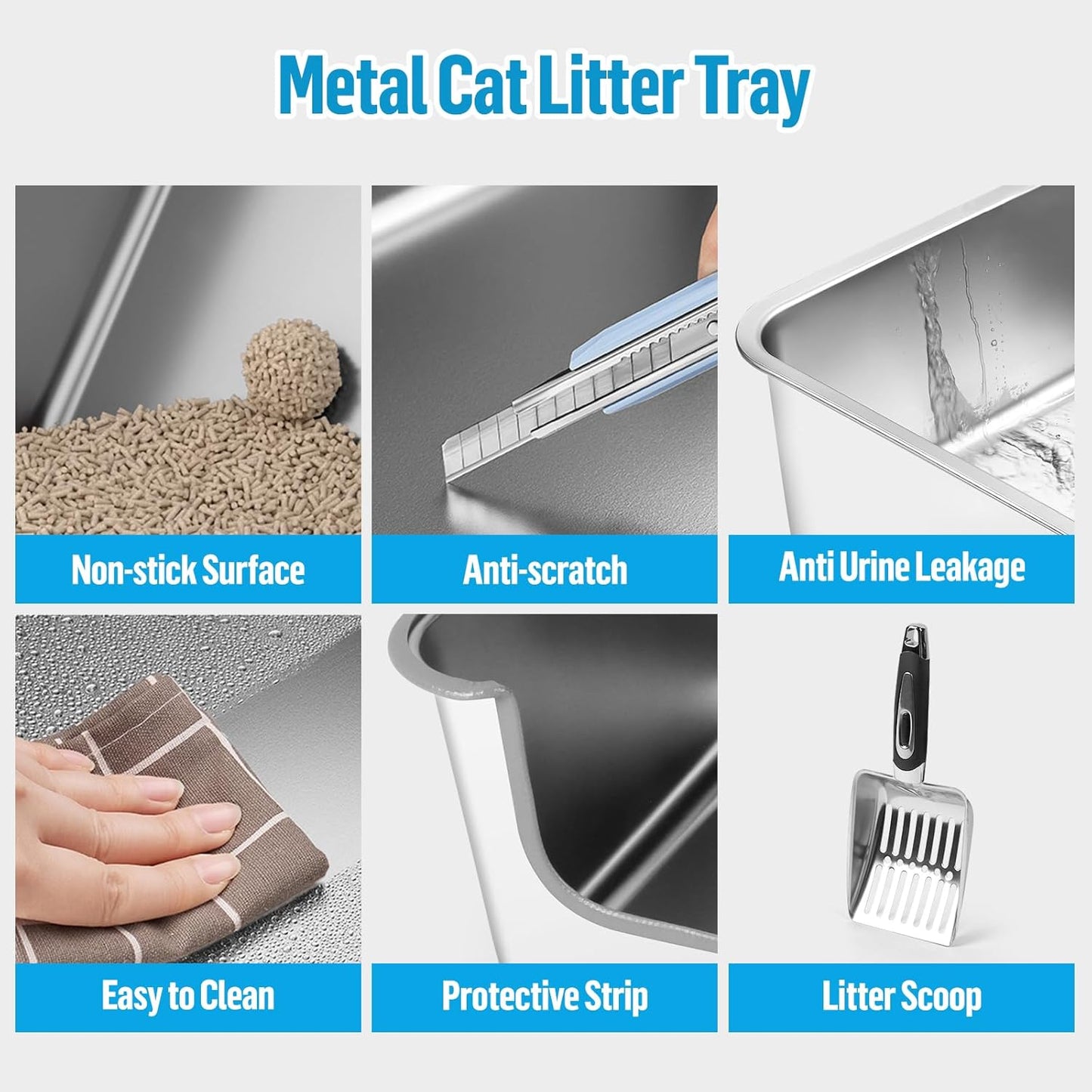 XXL Semi Enclosed Stainless Steel Cat Litter Box with High Sided Enclosure