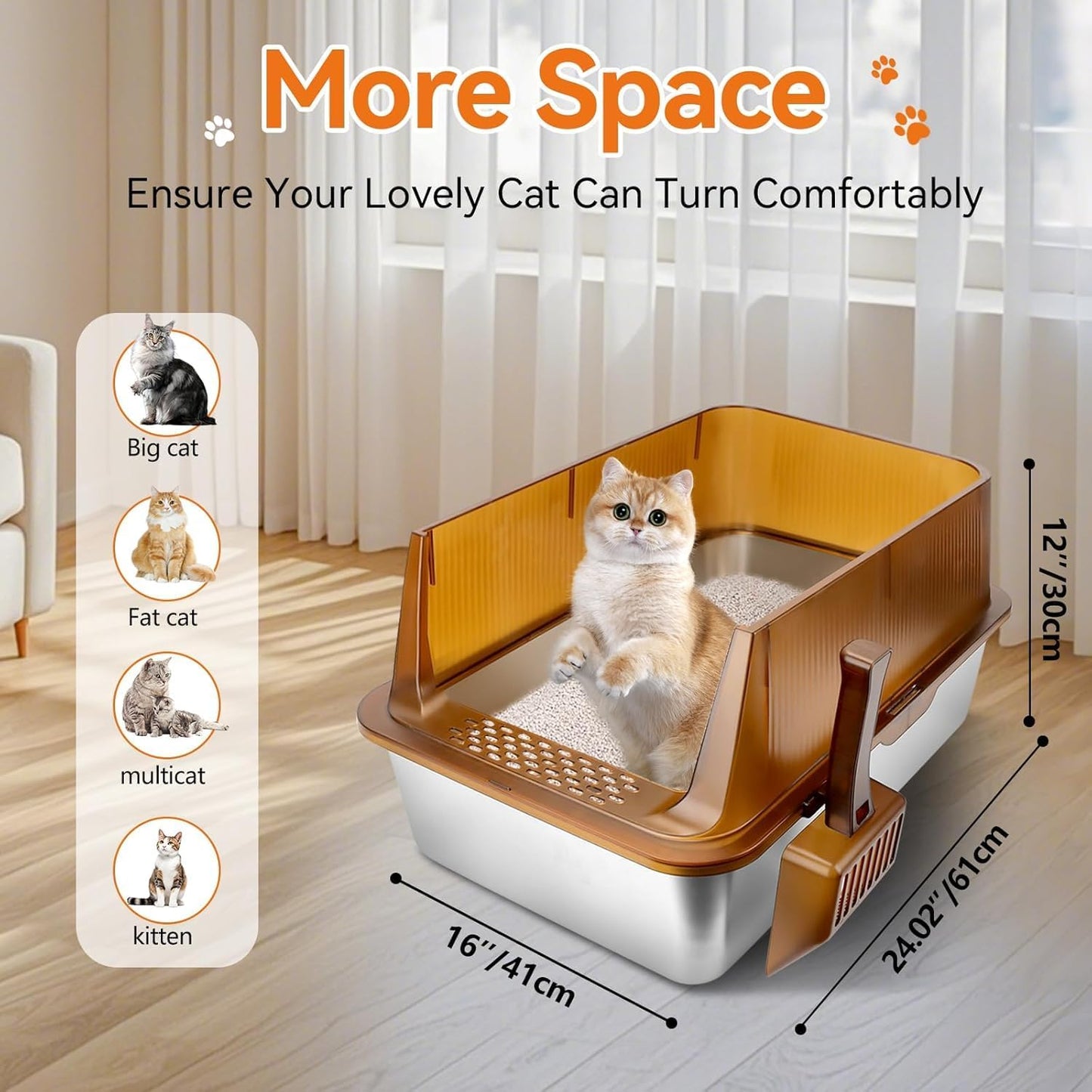 XL Brown Stainless Steel Cat Litter Box Semi-closed