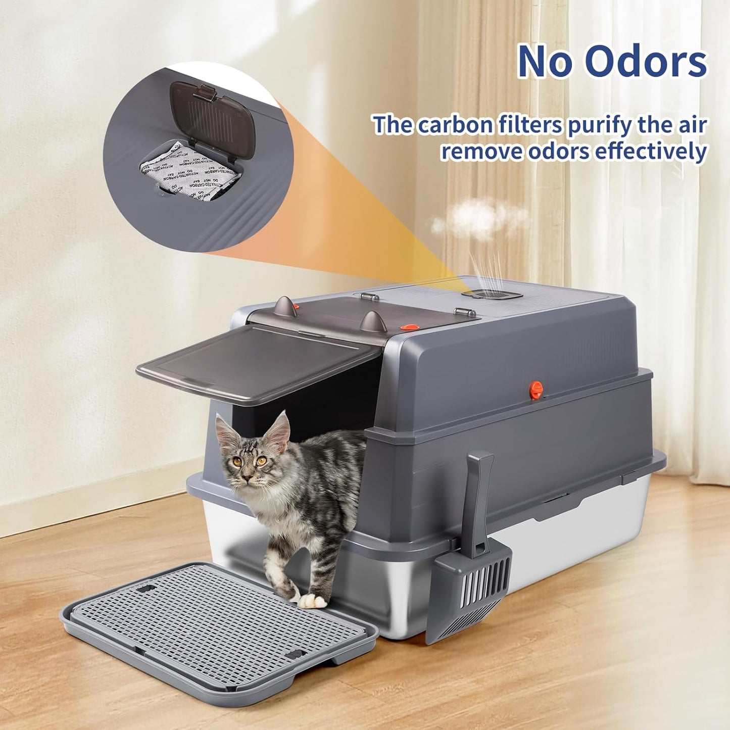 XXXL Extra Large Black Fully enclosed Stainless Steel Litter Box with Lid