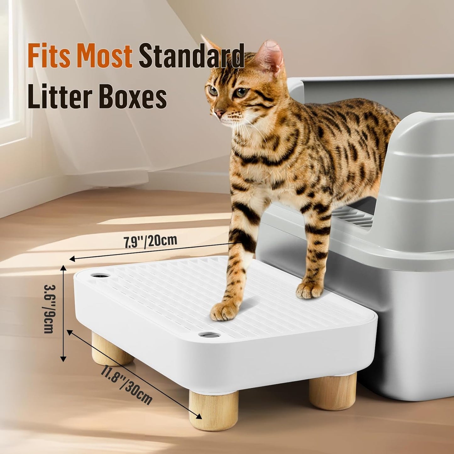 White Litter Box Step with Wooden Base