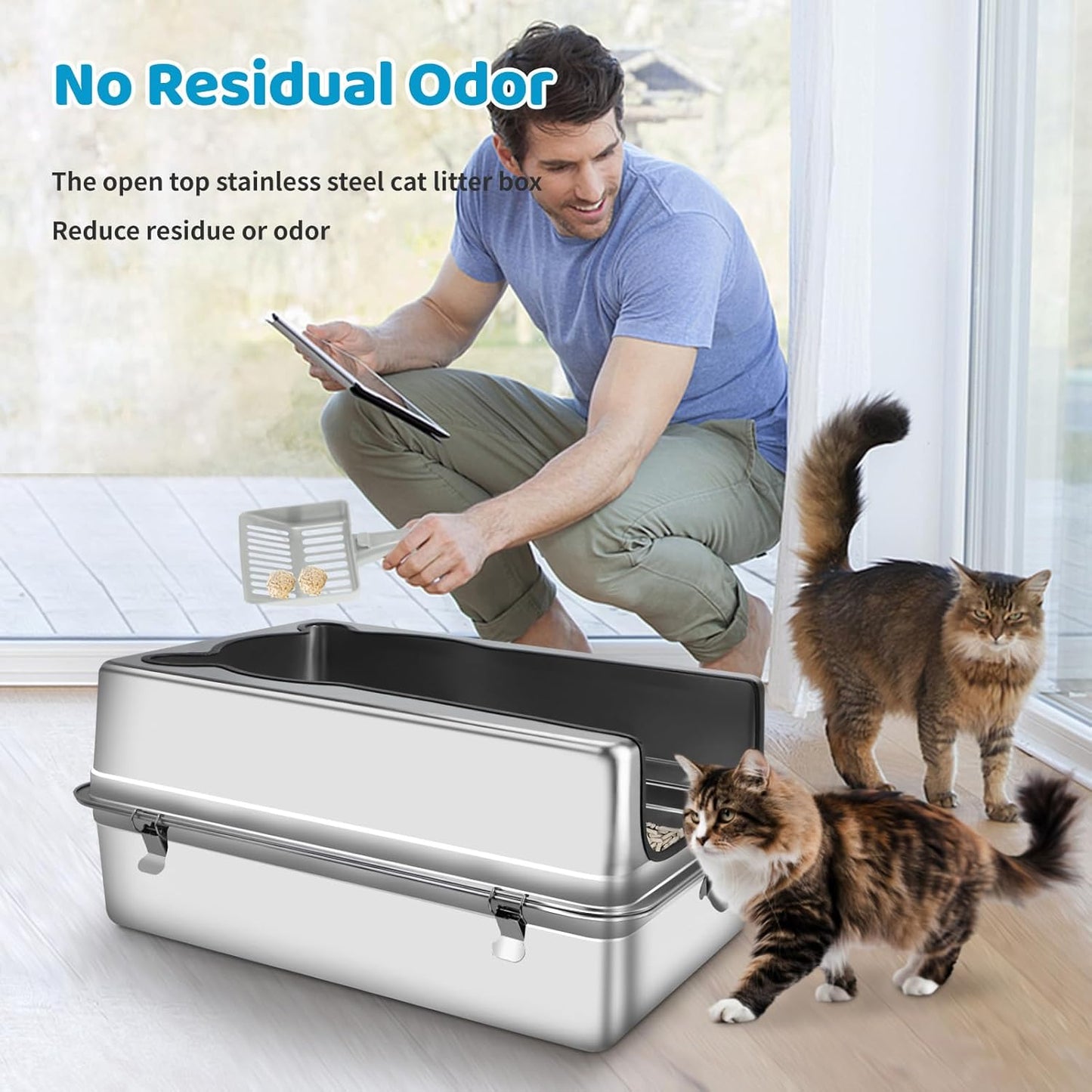 XXXL Sliver Gray Extra Large Stainless Steel Cat Litter Box