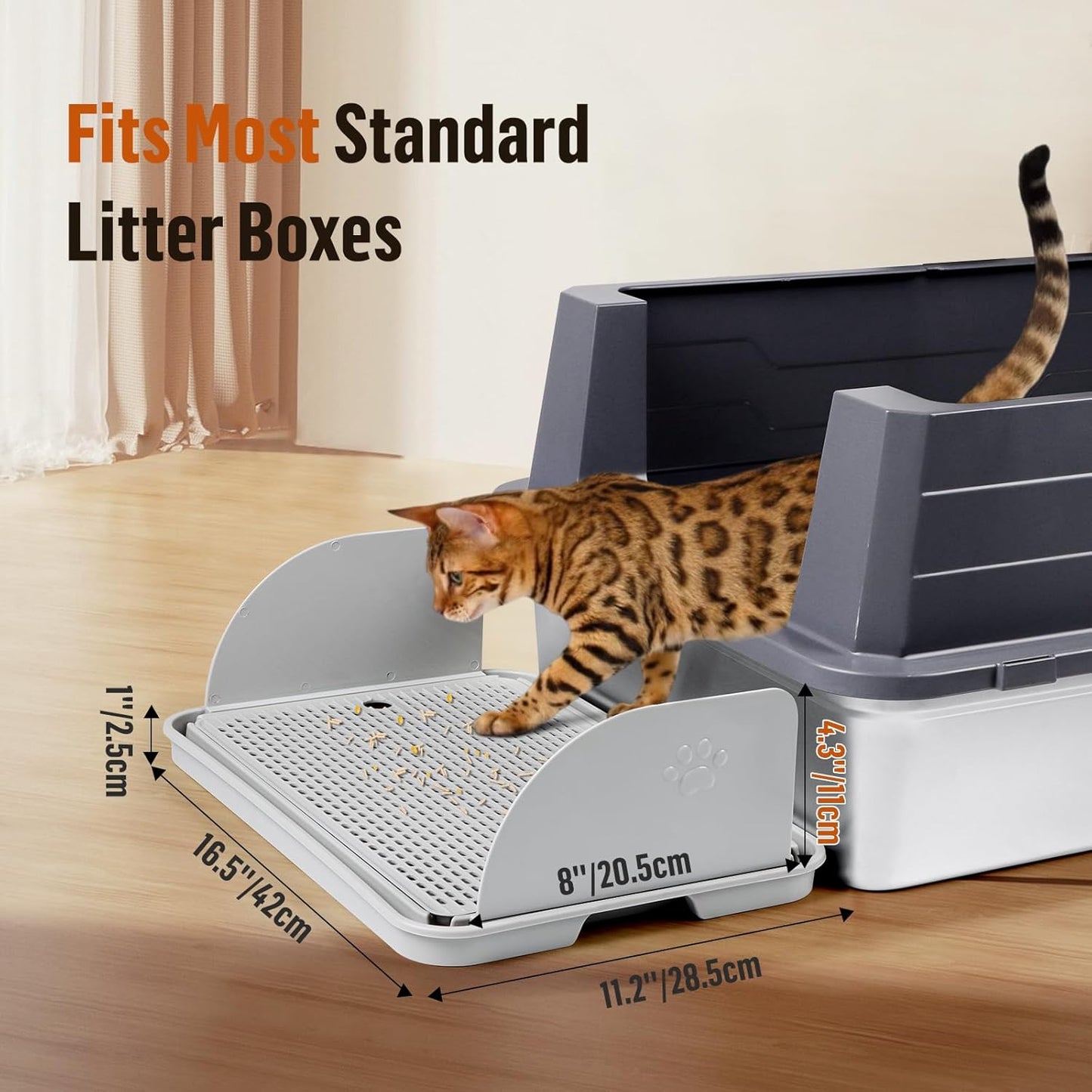 Light Gray Cat Litter Box Step with Removable Splash-Proof Baffles