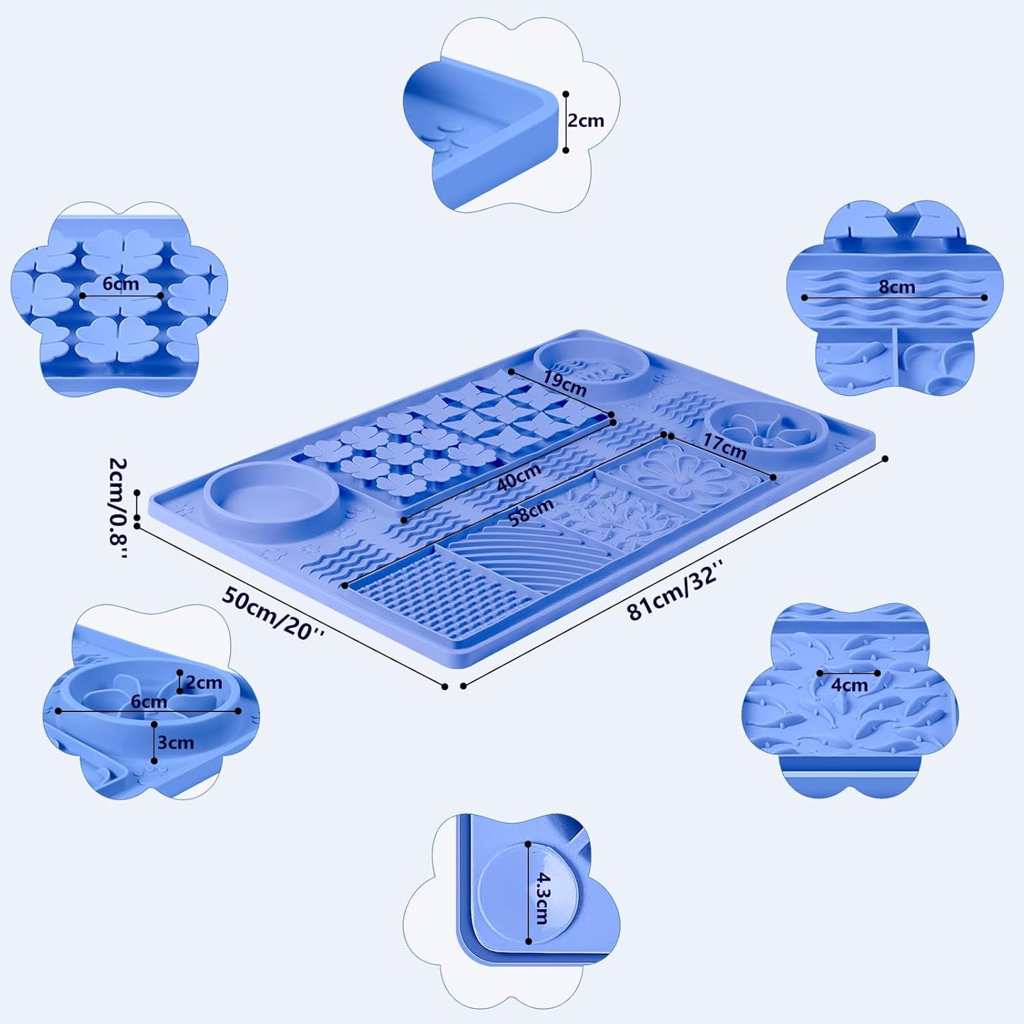 Blue Silicone Snuffle Mat Dog Lick Mat with Suction Cups