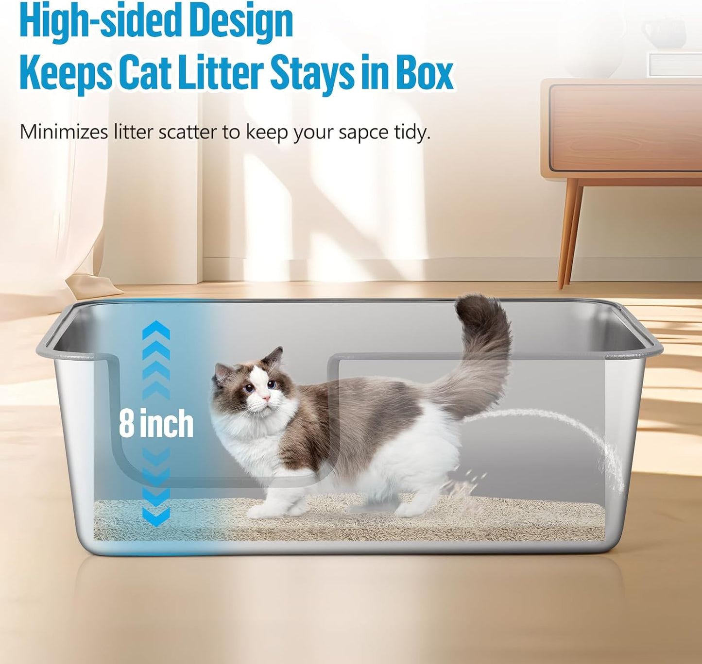 XXL Semi Enclosed Stainless Steel Cat Litter Box with High Sided Enclosure