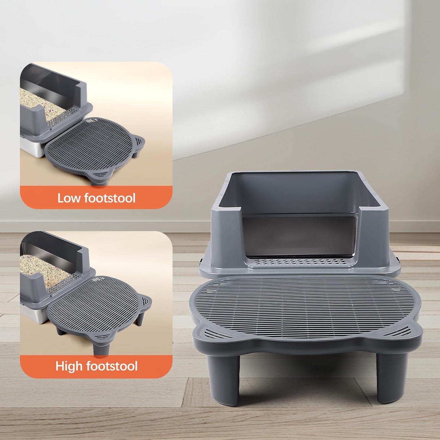 Dark Gray Adjustable Cat Ramp Litter Box Step