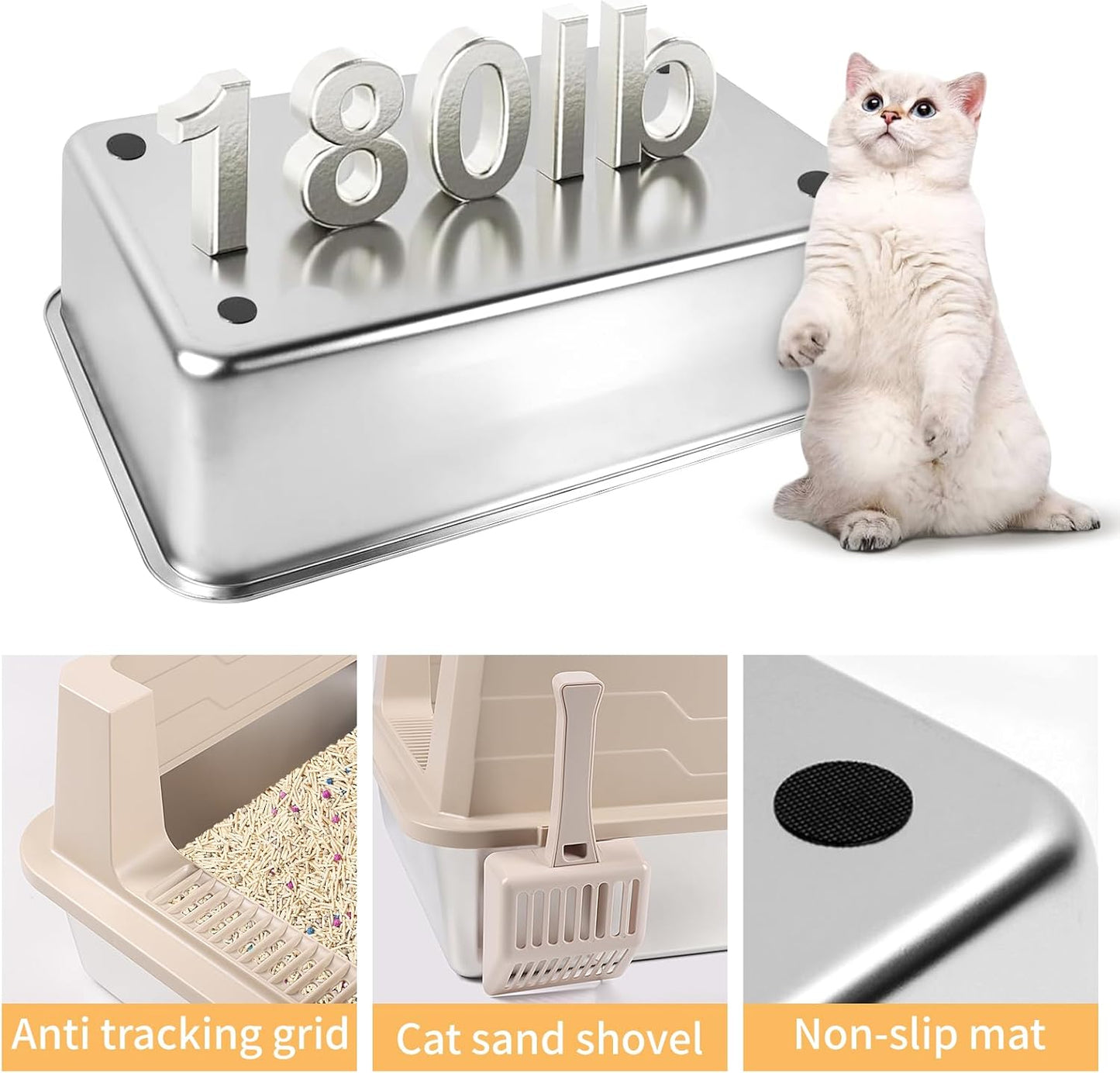 XXXL Khaki Stainless Steel Litter Box