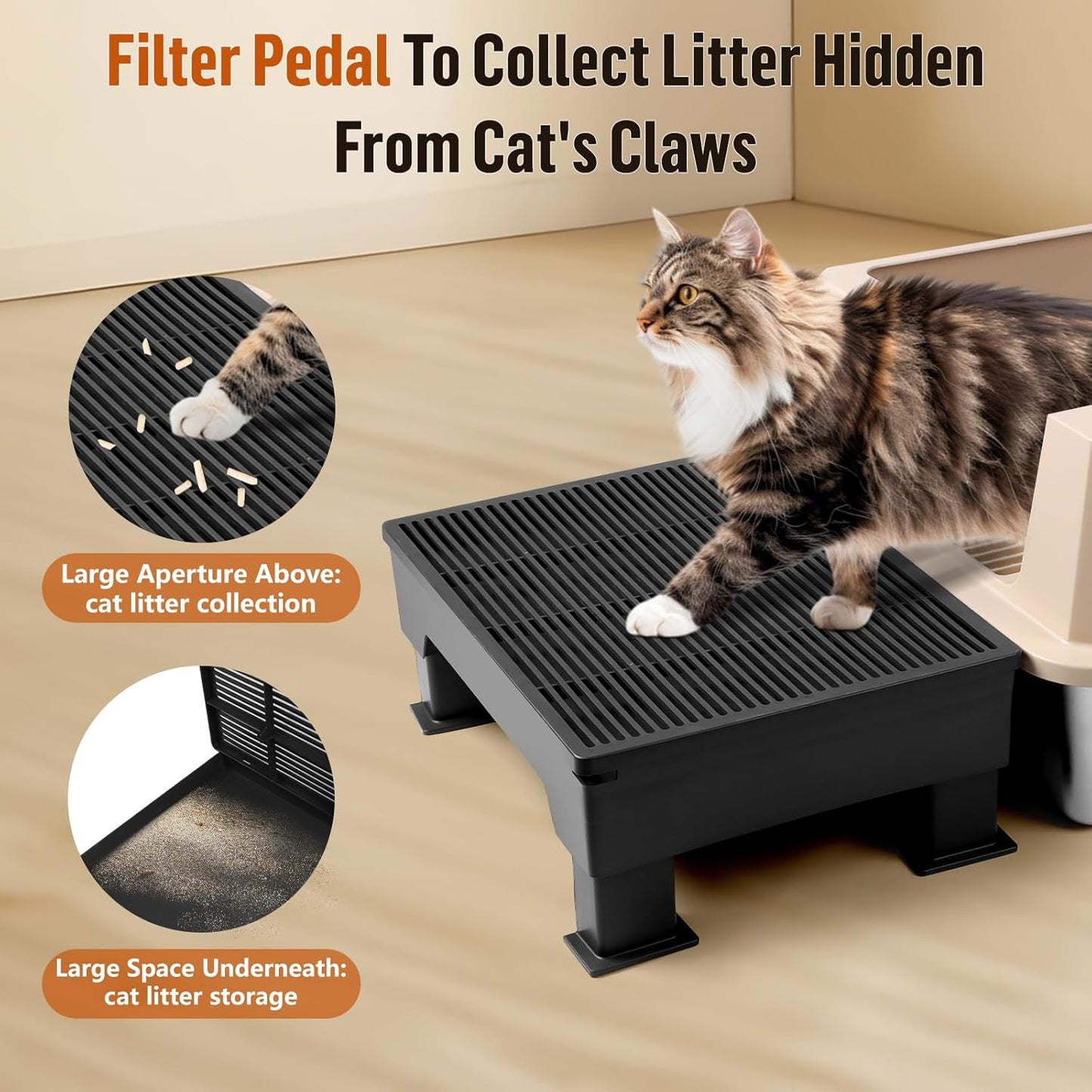 Black Adjustable Cat Litter Box Step Ramp with Removable feet