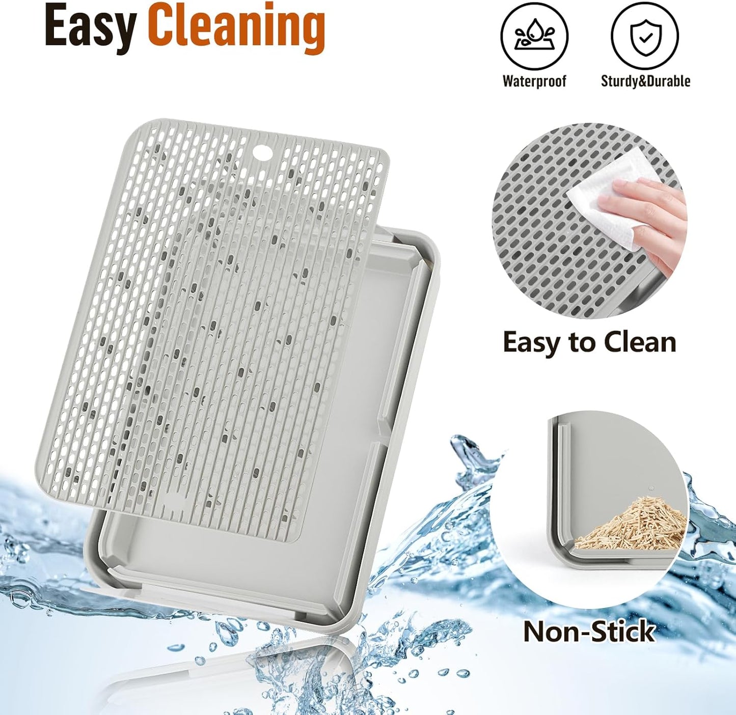 Light Gray Cat Litter Box Step with Removable Splash-Proof Baffles